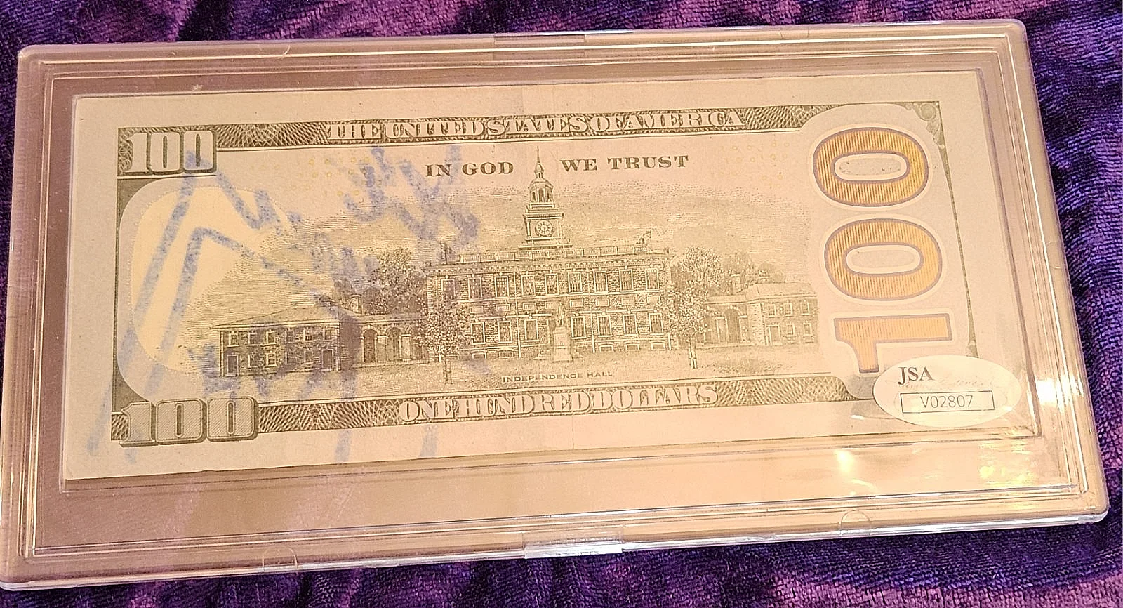 kiss ACE FREHLEY SIGNED $100 CURRENCY BILL JSA V02807 COA, изображение 5
