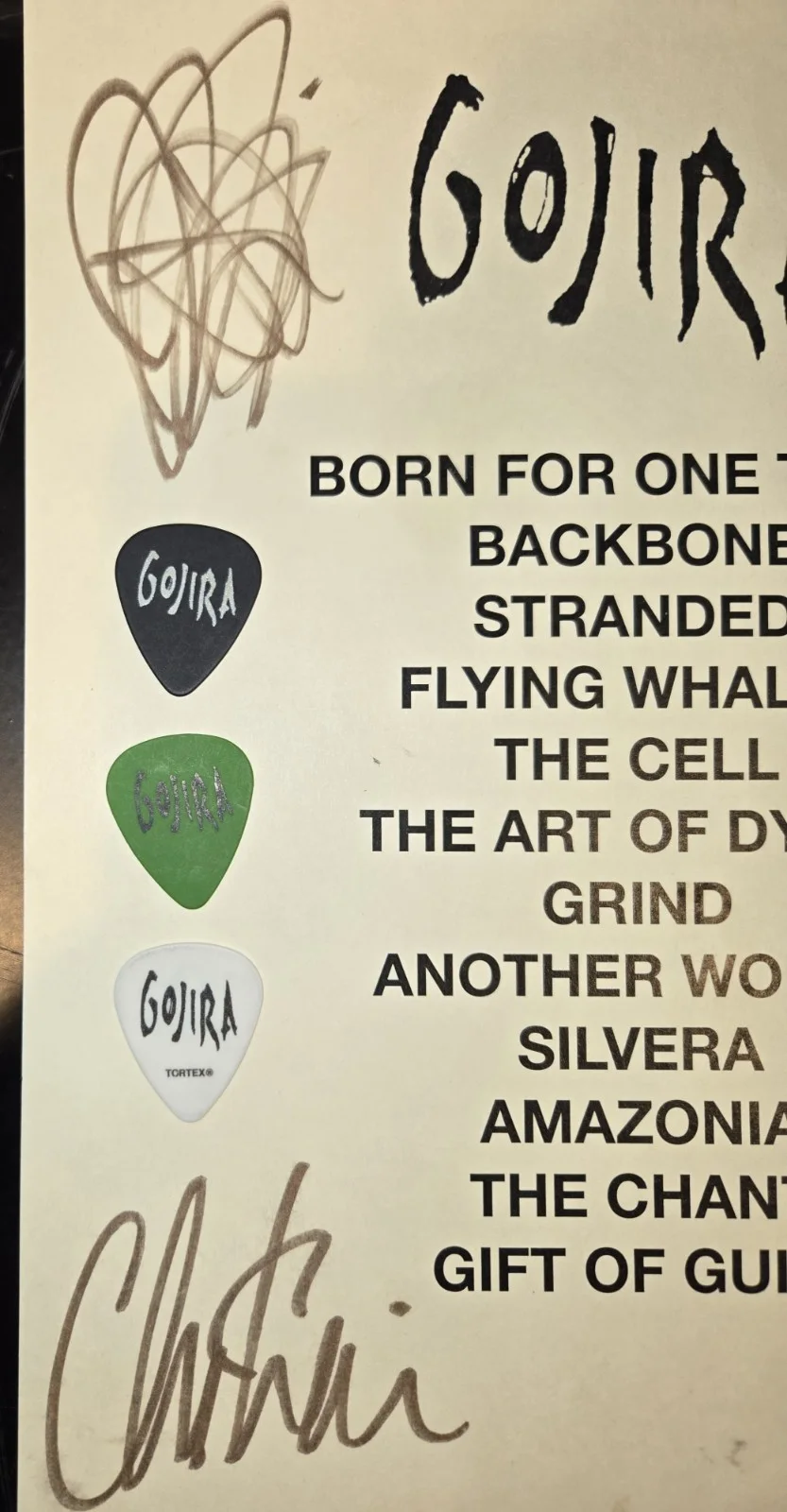 Gojira Signed Setlist Used Sticks And 3 Guitar Picks, изображение 3