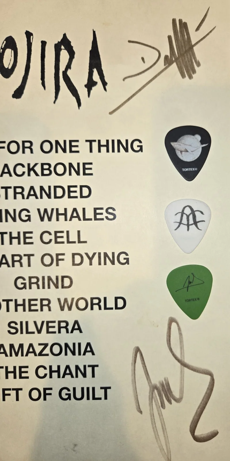 Gojira Signed Setlist Used Sticks And 3 Guitar Picks, изображение 4