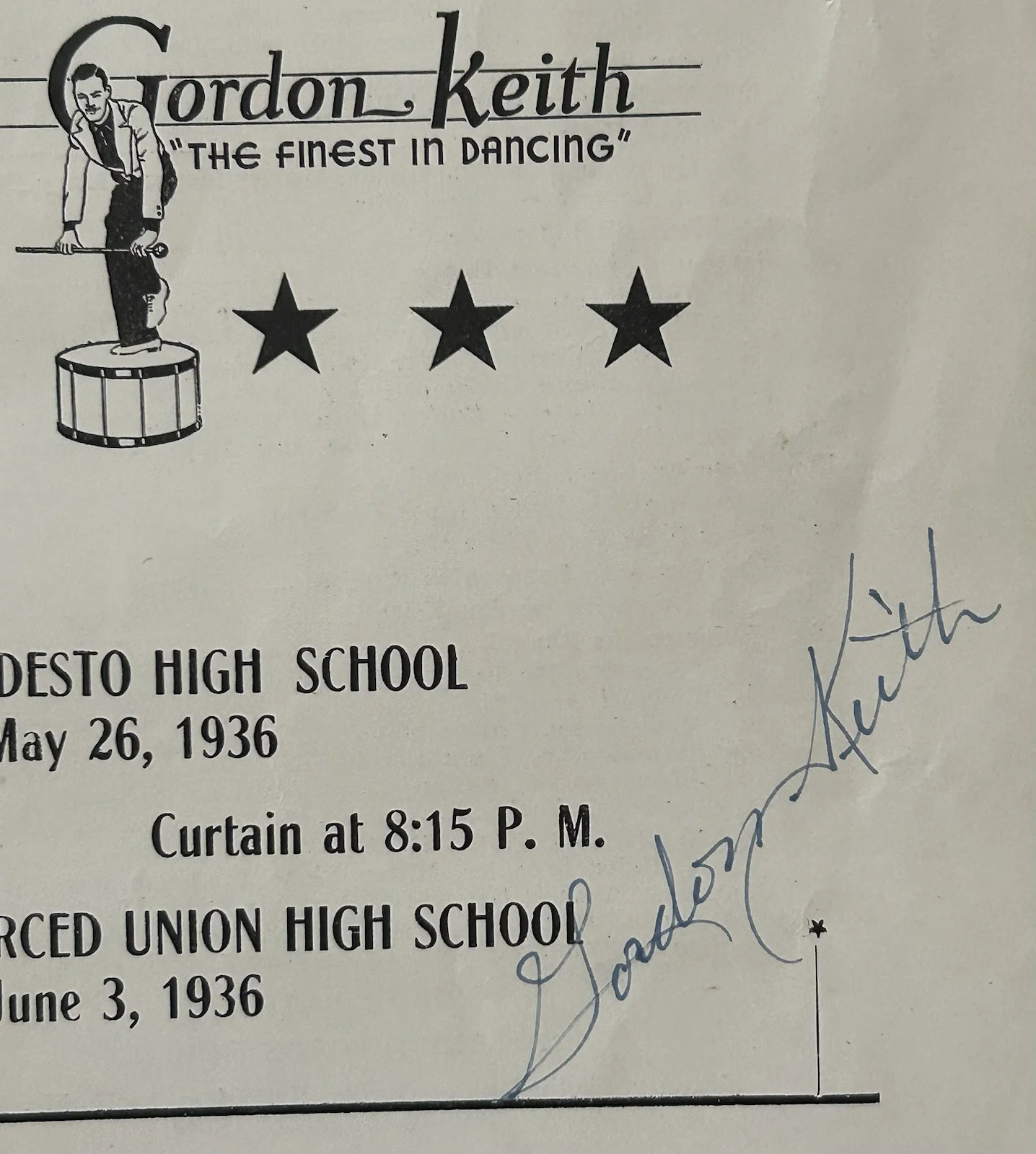 1936 MODESTO & MERCED HIGH SCHOOLS SIGNED GORDON KEITH DANCERS PROGRAM, image 2