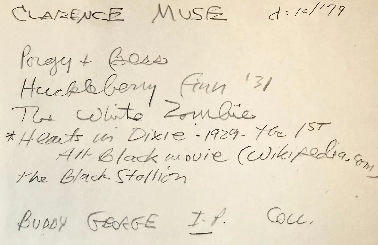 Clarence Muse — CLARENCE MUSE Signed Autographed 4x6 INDEX CARD The Mind Reader INVISIBLE GHOST, image 2