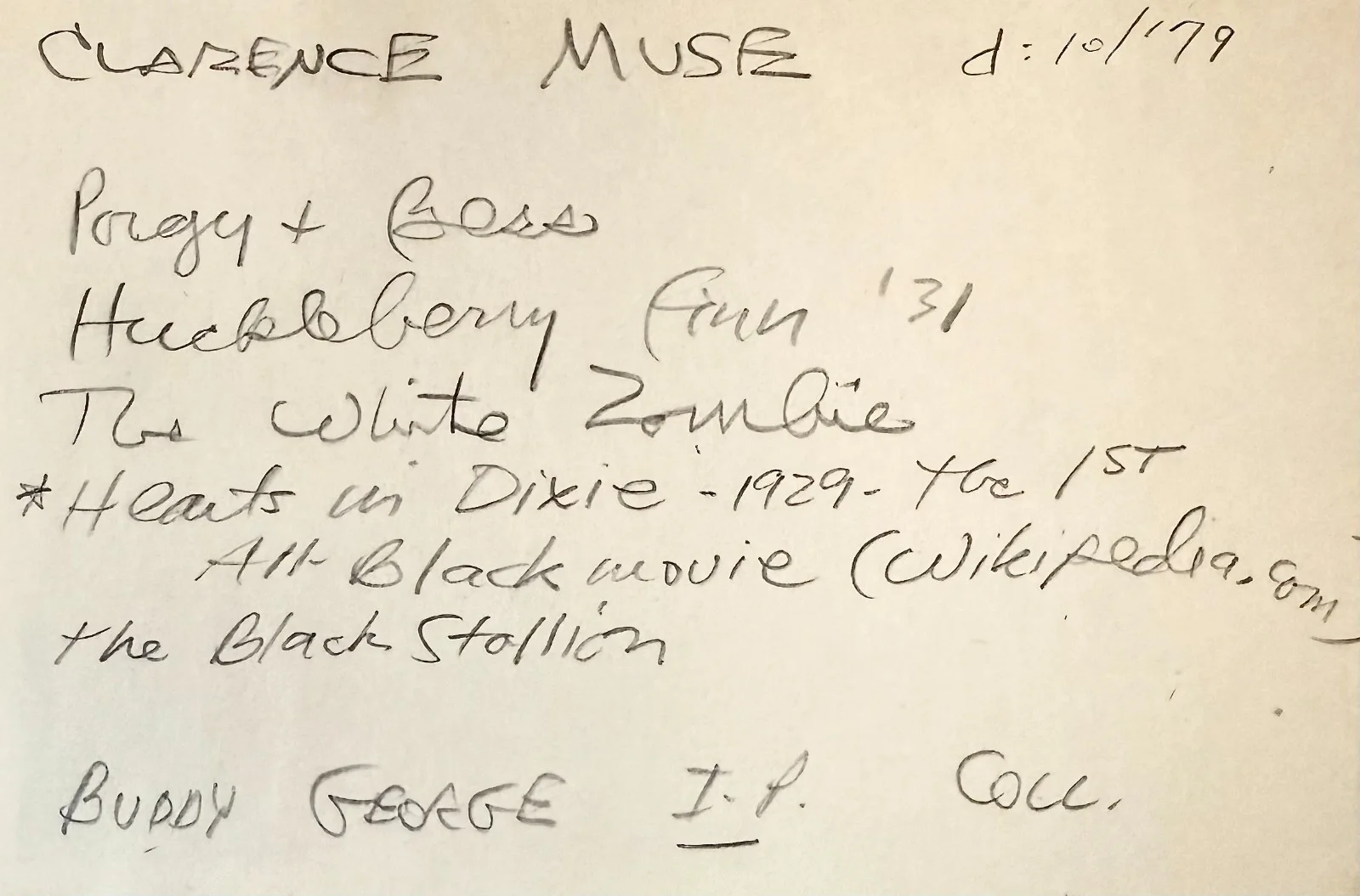 Clarence Muse — CLARENCE MUSE Signed Autographed 4x6 INDEX CARD The Mind Reader INVISIBLE GHOST, image 4