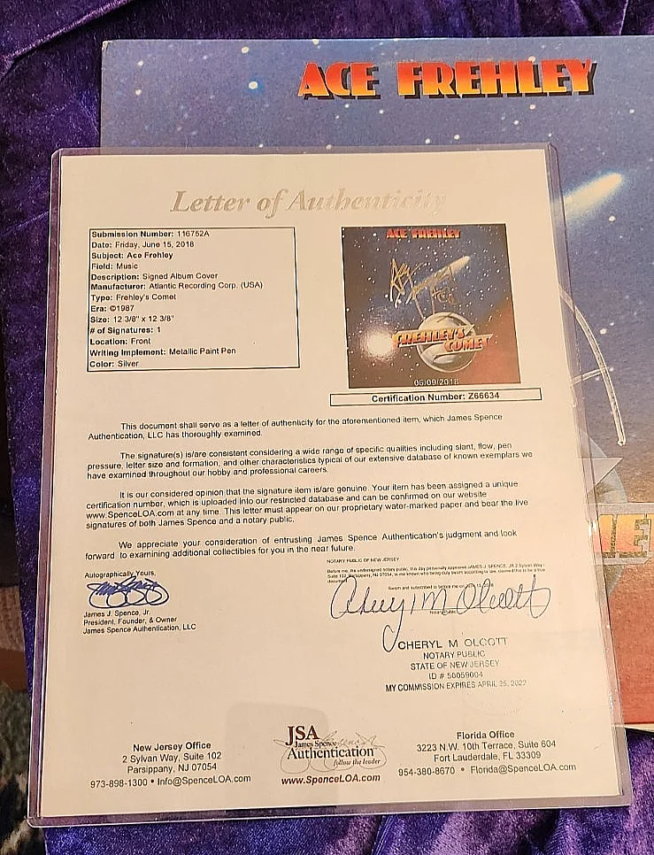 ACE FREHLEY SIGNED FREHLEYS COMET SIGNED cover JSA LETTER Z66634 OOP, image 2