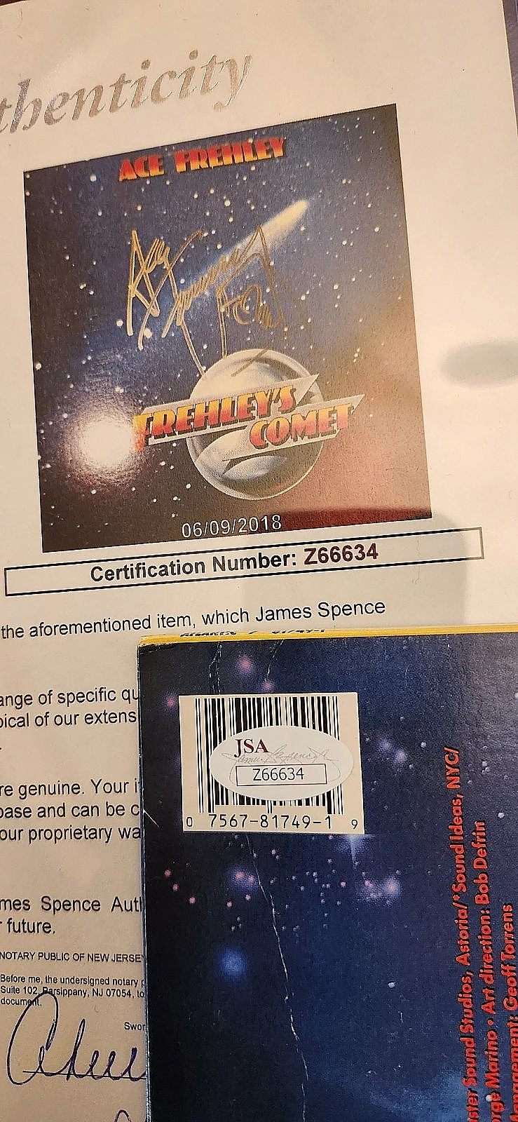 ACE FREHLEY SIGNED FREHLEYS COMET SIGNED cover JSA LETTER Z66634 OOP, image 3