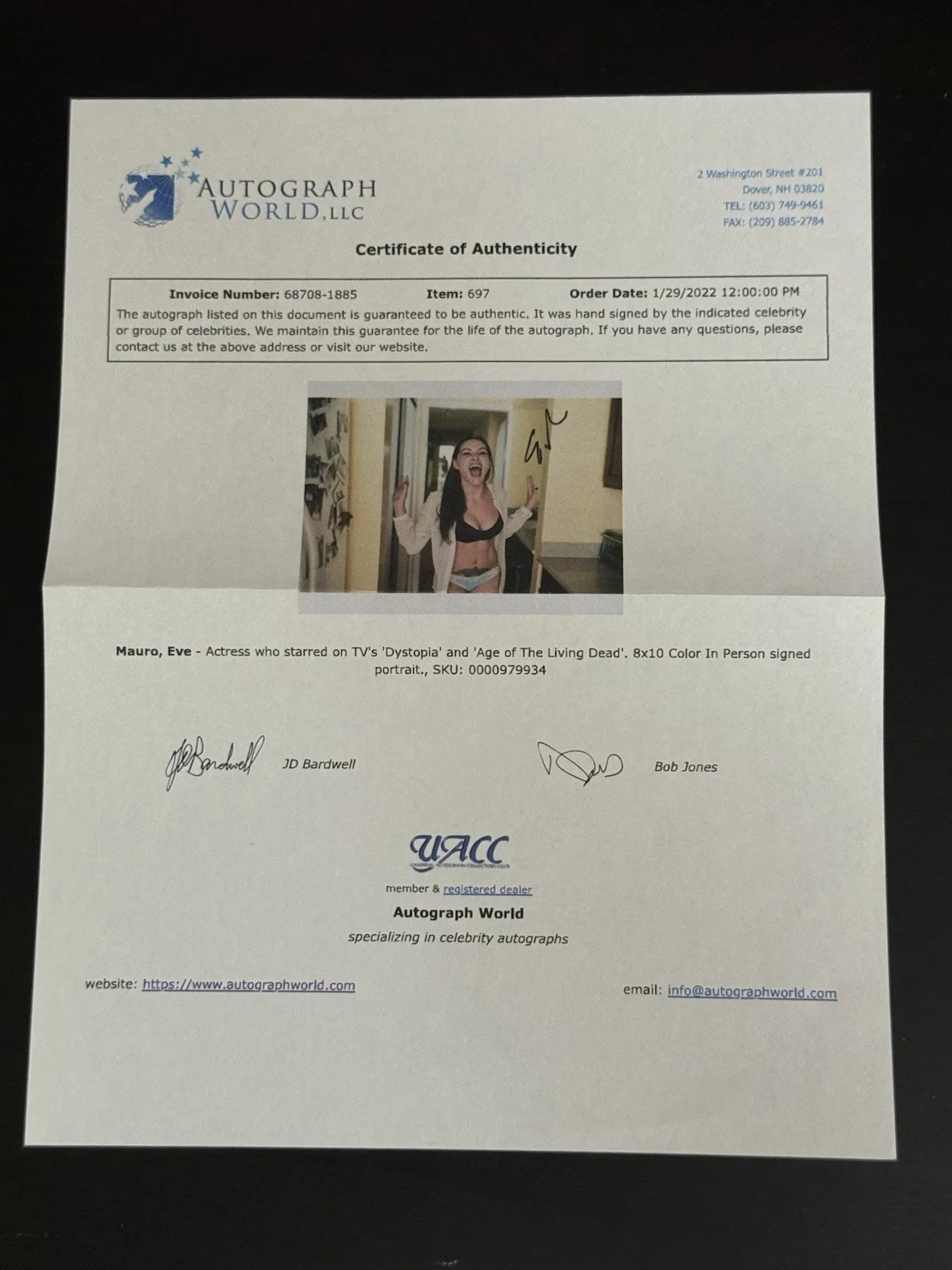 Eve Mauro — EVE MAURO SIGNED 8 X 10 PHOTO AGE OF THE LIVING DEAD, DARK IMAGE W/ COA, изображение 2