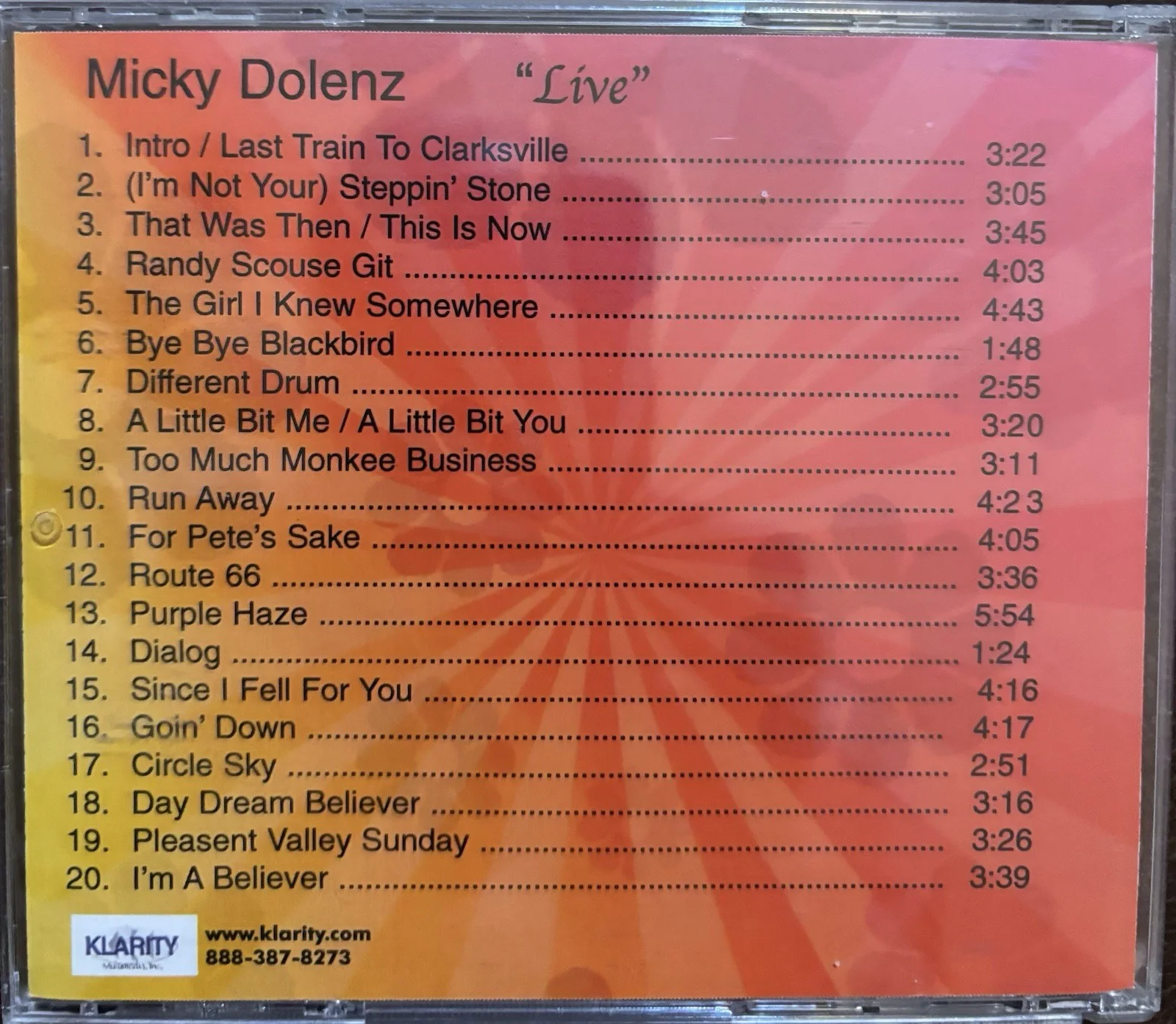 Micky Dolenz SIGNED Live CD Autographed Original 20 Tracks Klarity, изображение 3
