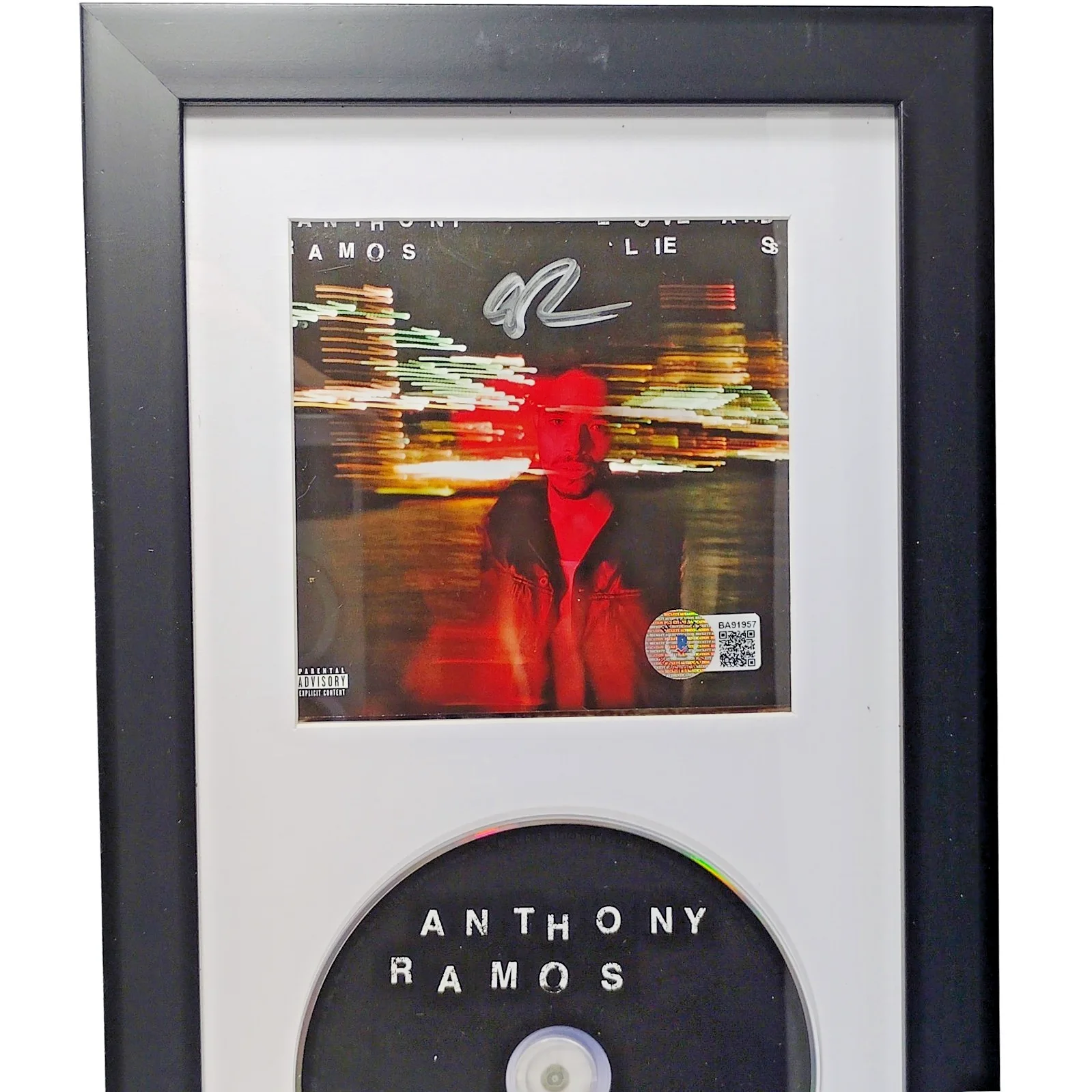 Anthony Ramos — Anthony Ramos Signed Love And Lies CD Cover Framed Hamilton Beckett COA Music, image 2