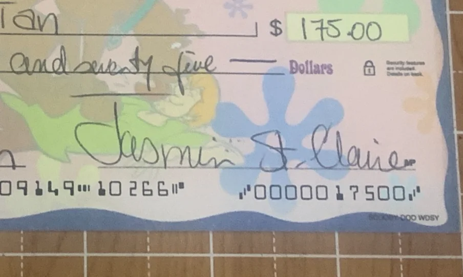 Jasmine St Claire Former Adult Actress / ECW Signed Check to "Cop a Tan", изображение 2