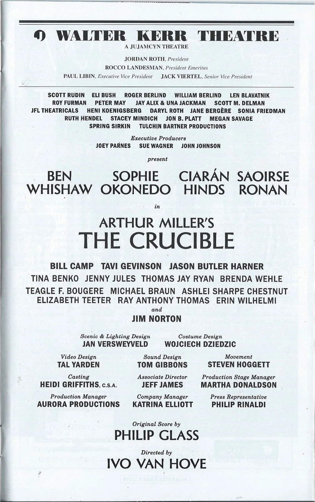 Cast — Saoirse Ronan, Ben Whishaw & Complete Cast signed The Crucible Playbill - RARE, image 2