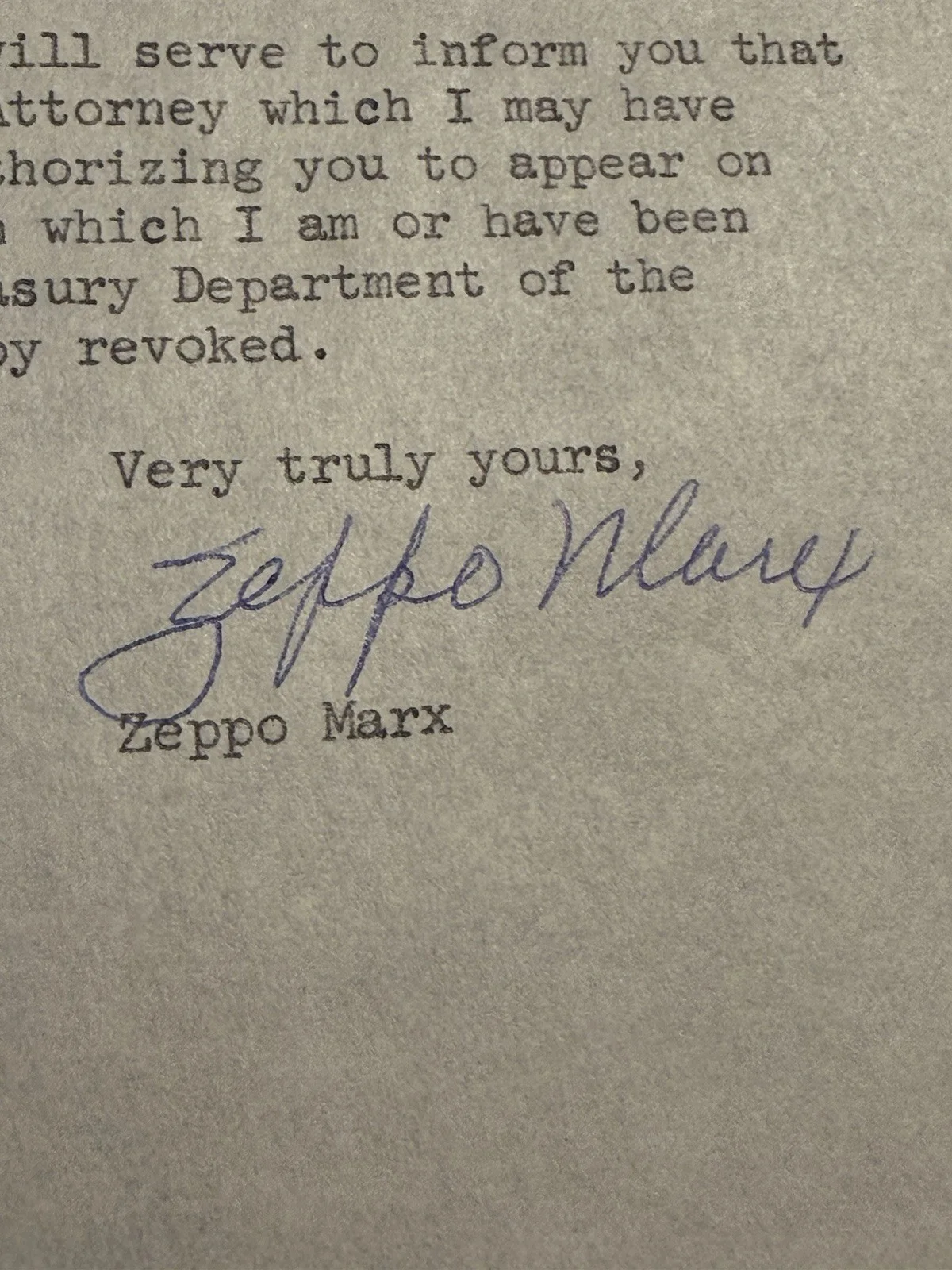 1960 Zeppo Marx TLS Typed Letter Signed Rare With COA Actor, image 3