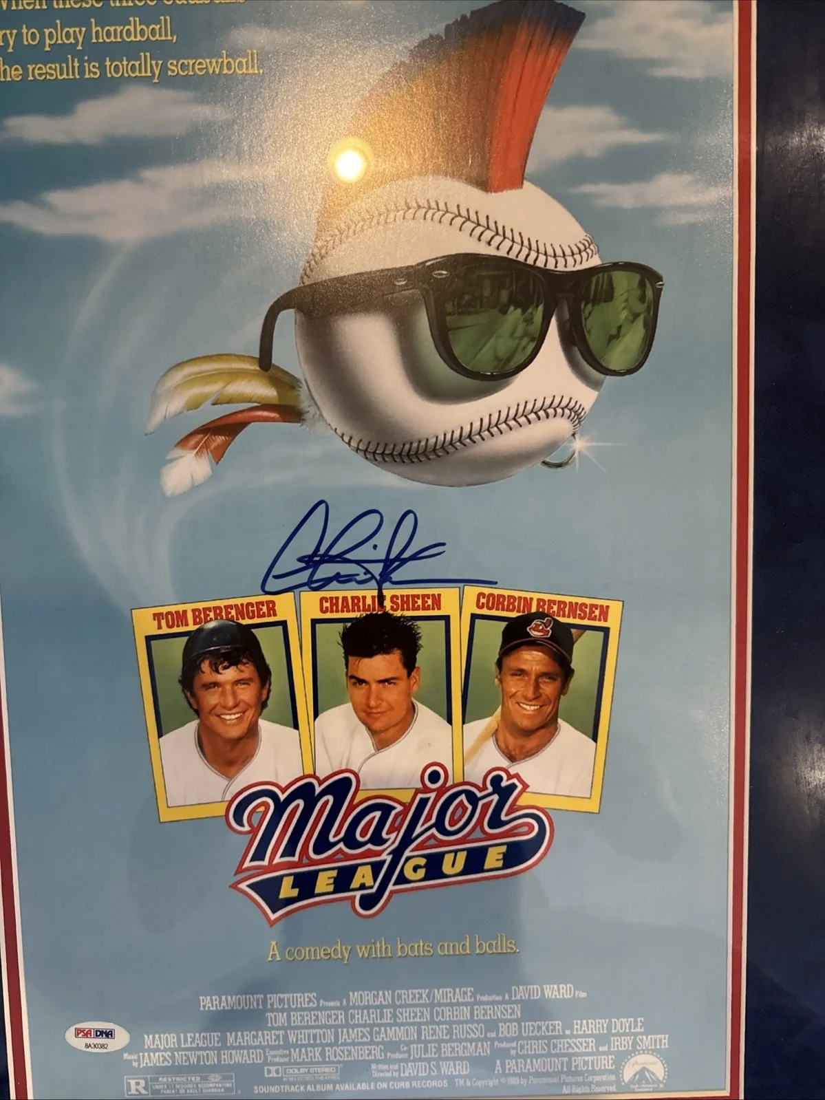 Charlie Sheen — Charlie Sheen Signed Framed Major League 11x17 Movie Poster PSA/DNA COA, изображение 2