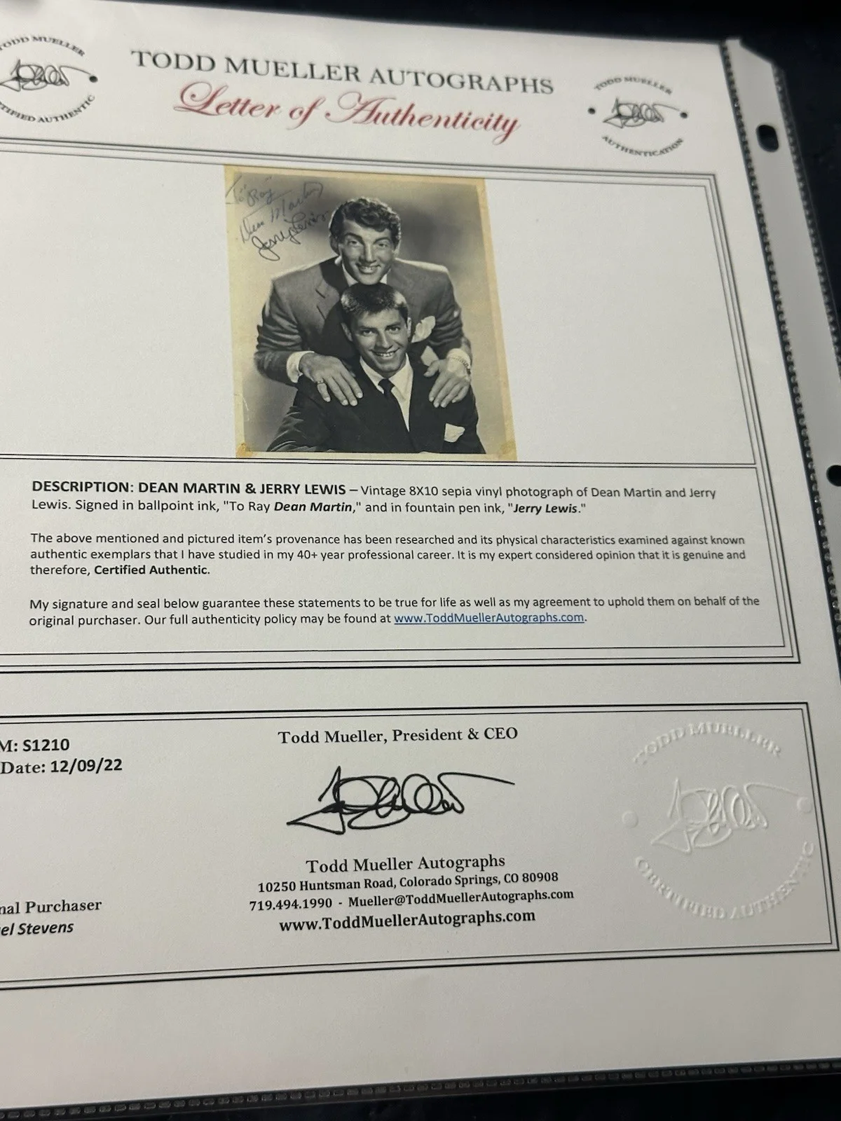 Dean Martin, Jerry Lewis — Martin And Lewis Signed Autographed Photo With COA Dean Martin Jerry Lewis, изображение 3