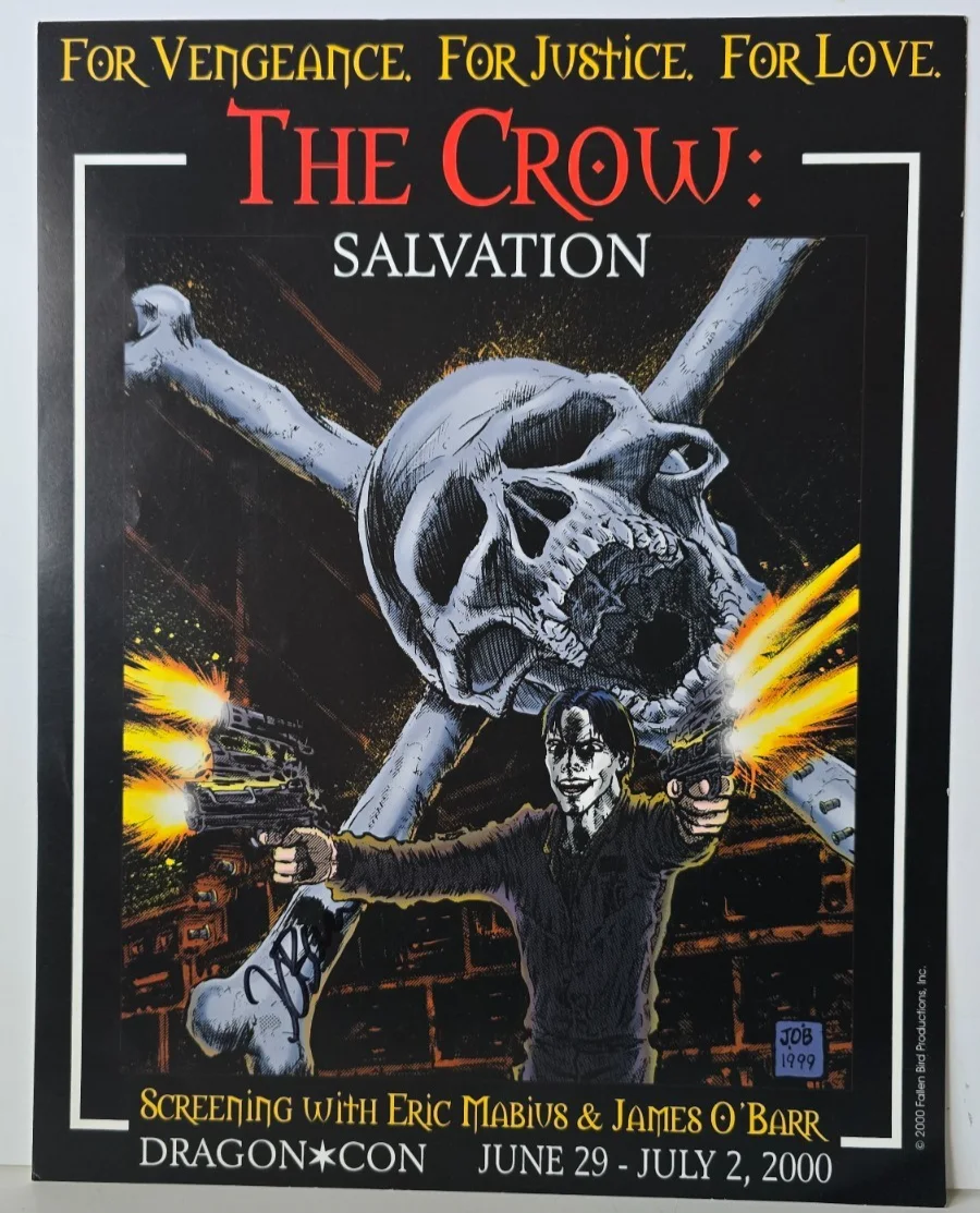 james o'barr — THE CROW 3 SALVATION 2000 SIGNED JAMES O'BARR DRAGON CON PROMO MINI POSTER, изображение 2
