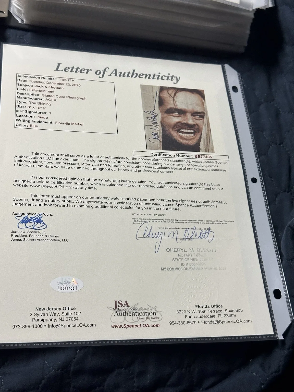 JACK NICHOLSON SIGNED PICTURE LOA JSA The Shining Image Amazing Find, image 2