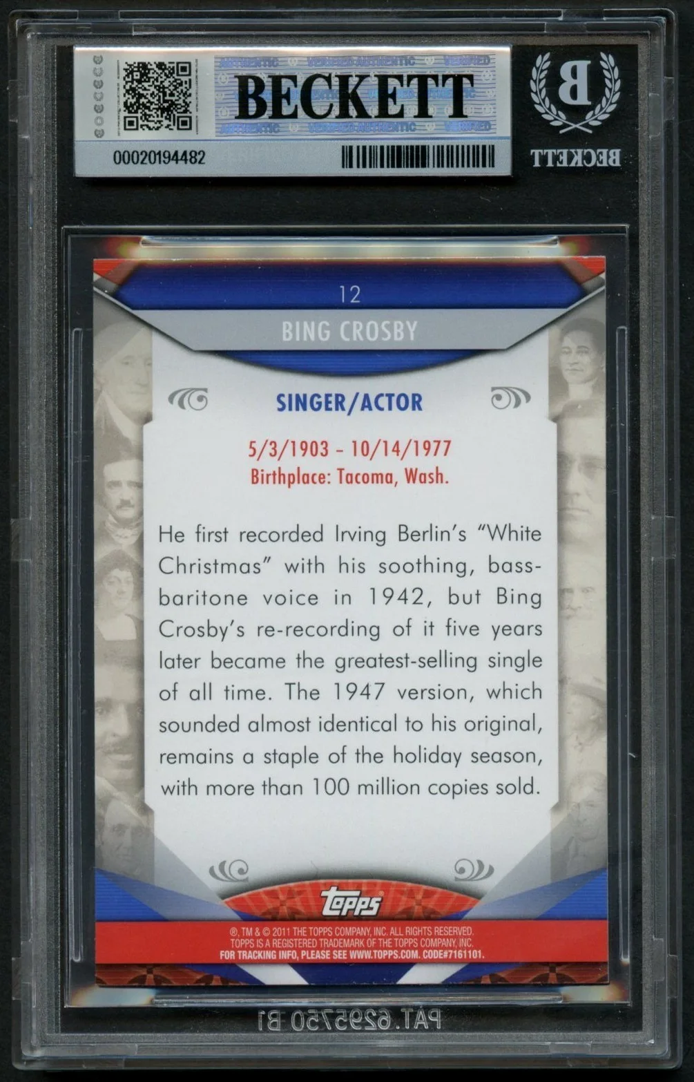Bing Crosby d1977 signed autograph Custom Cut Card Actor & Singer BAS Slabbed, image 2