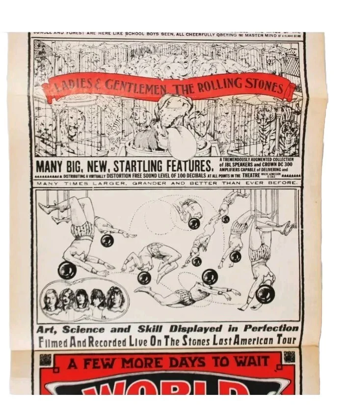 1974 Rolling Stones 34"x11" Movie Poster Ladies and Gentlemen The Rolling Stones, изображение 3