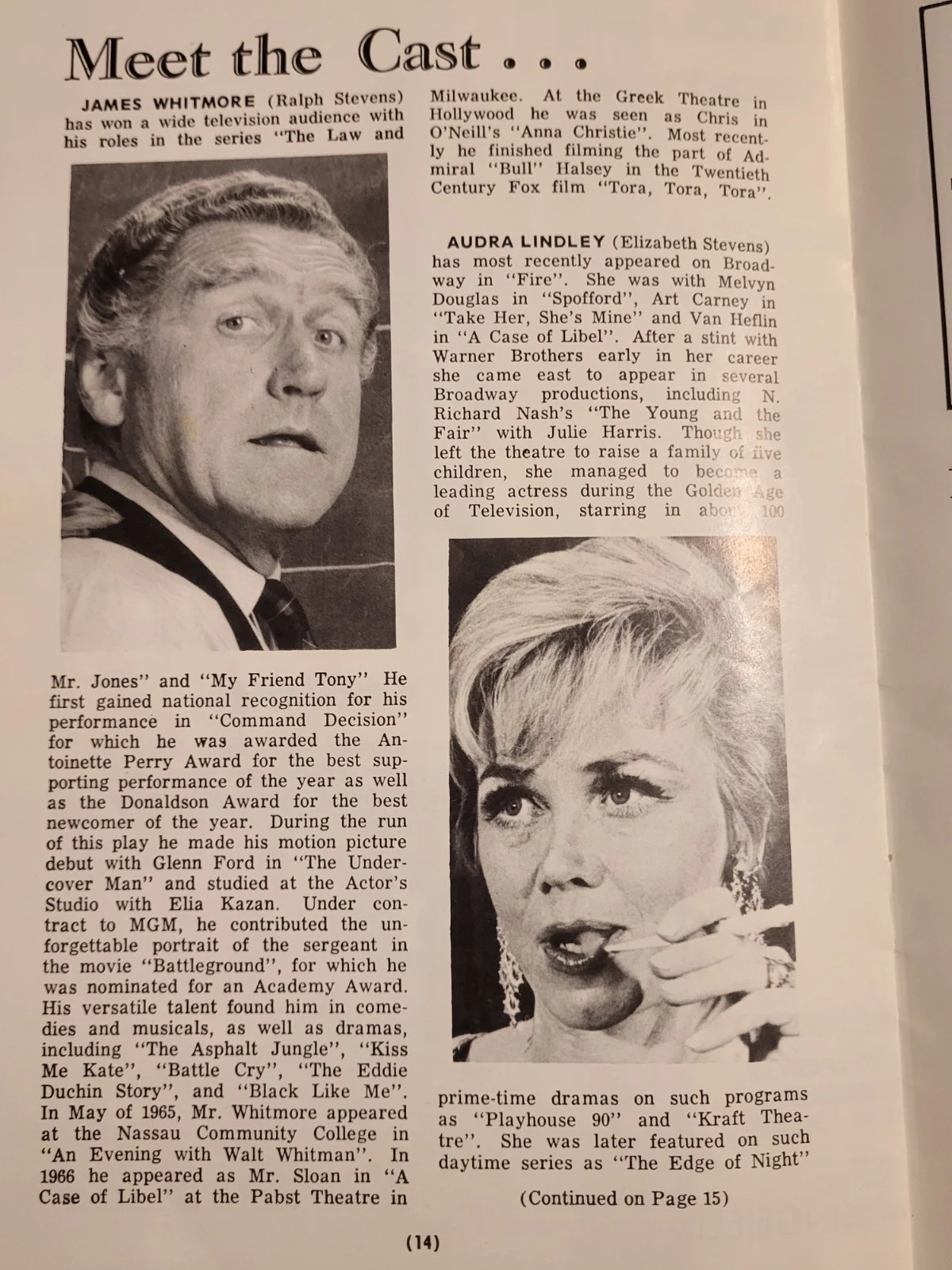 Audra Lindsey, James Whitmore — 1969 Signed Audra Lindley & James Whitmore CHIC LIFE" Theater Playbill Mrs Roper, image 5