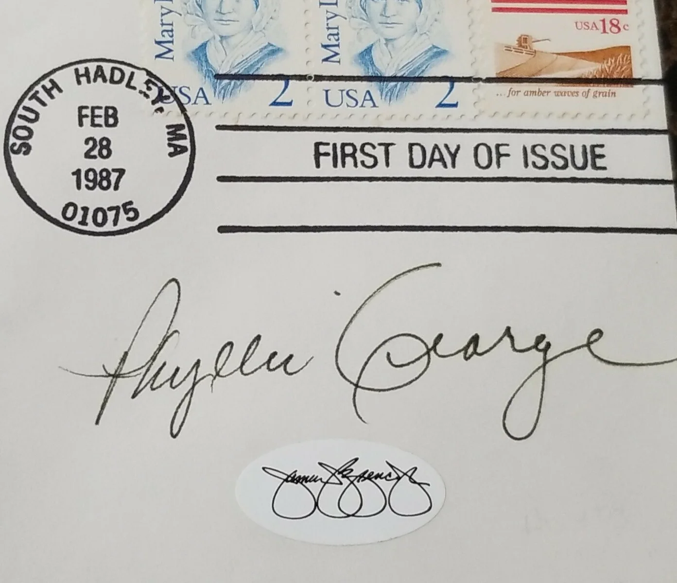 1987 Phyllis George Signed FDC JSA COA Miss America 1971 NFL Football TV Pioneer, изображение 2