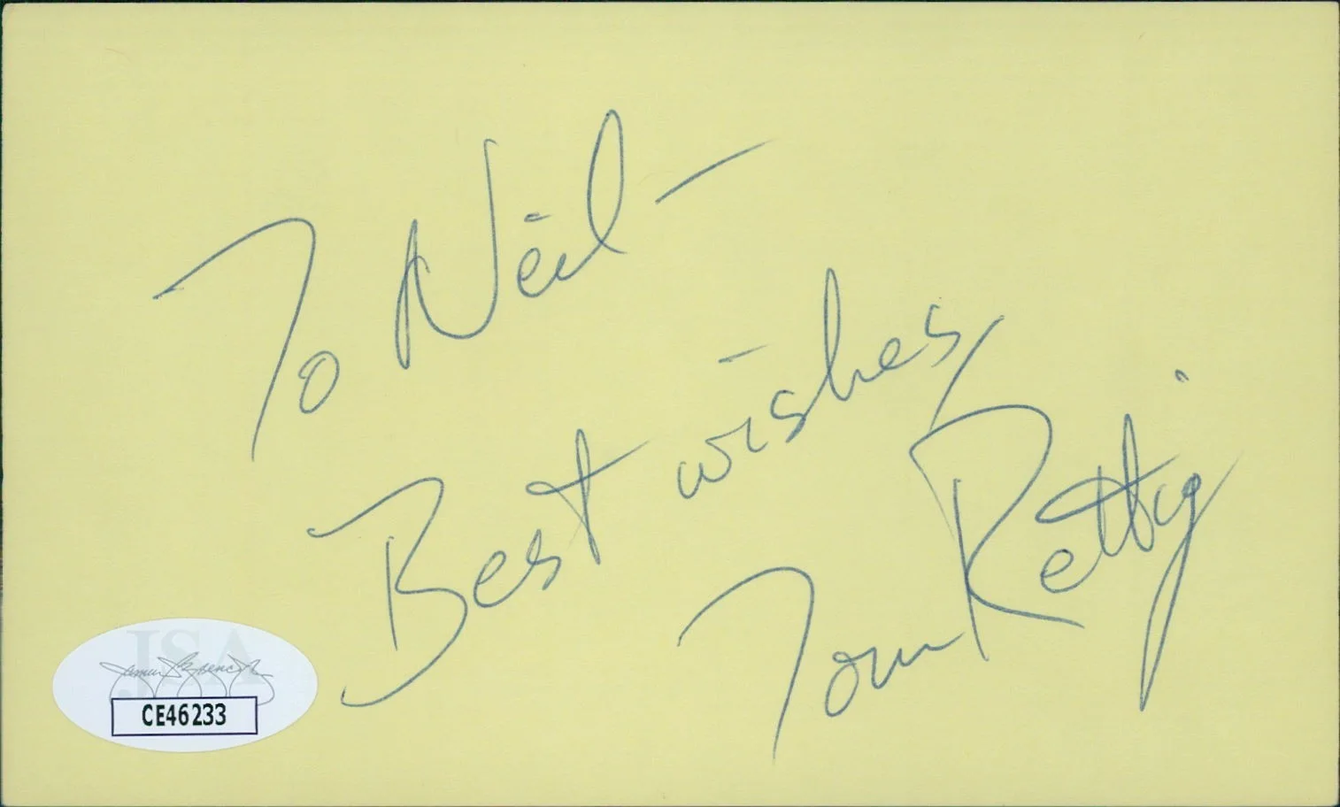Tommy Rettig — Tommy Rettig Lassie Actor Signed 3x5 Index Card JSA Authenticated Personalized