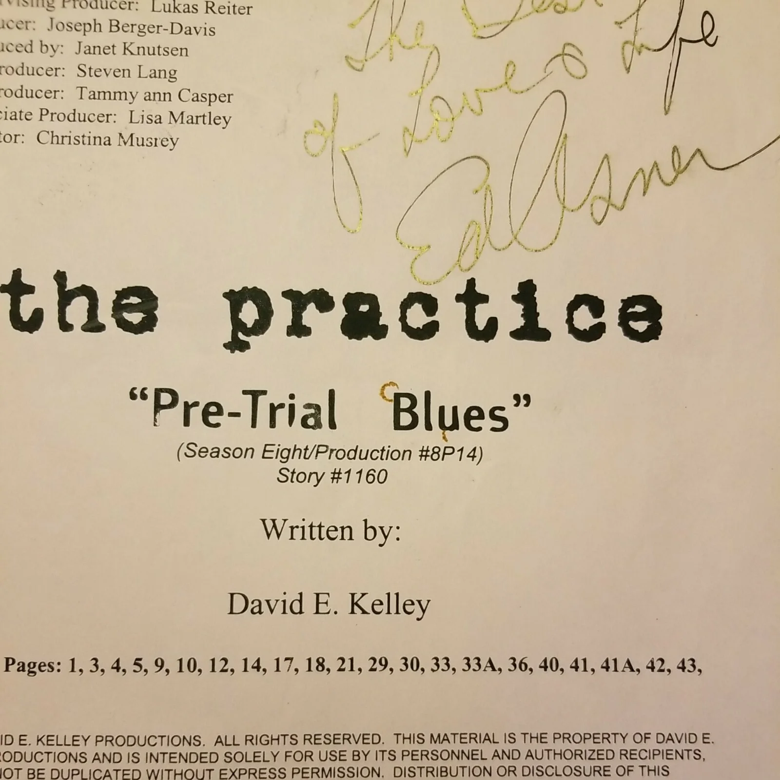 Ed Asner — Original Signed Ed Asner RIP "The Practice" Draft Script JSA COA Authenticated, image 4