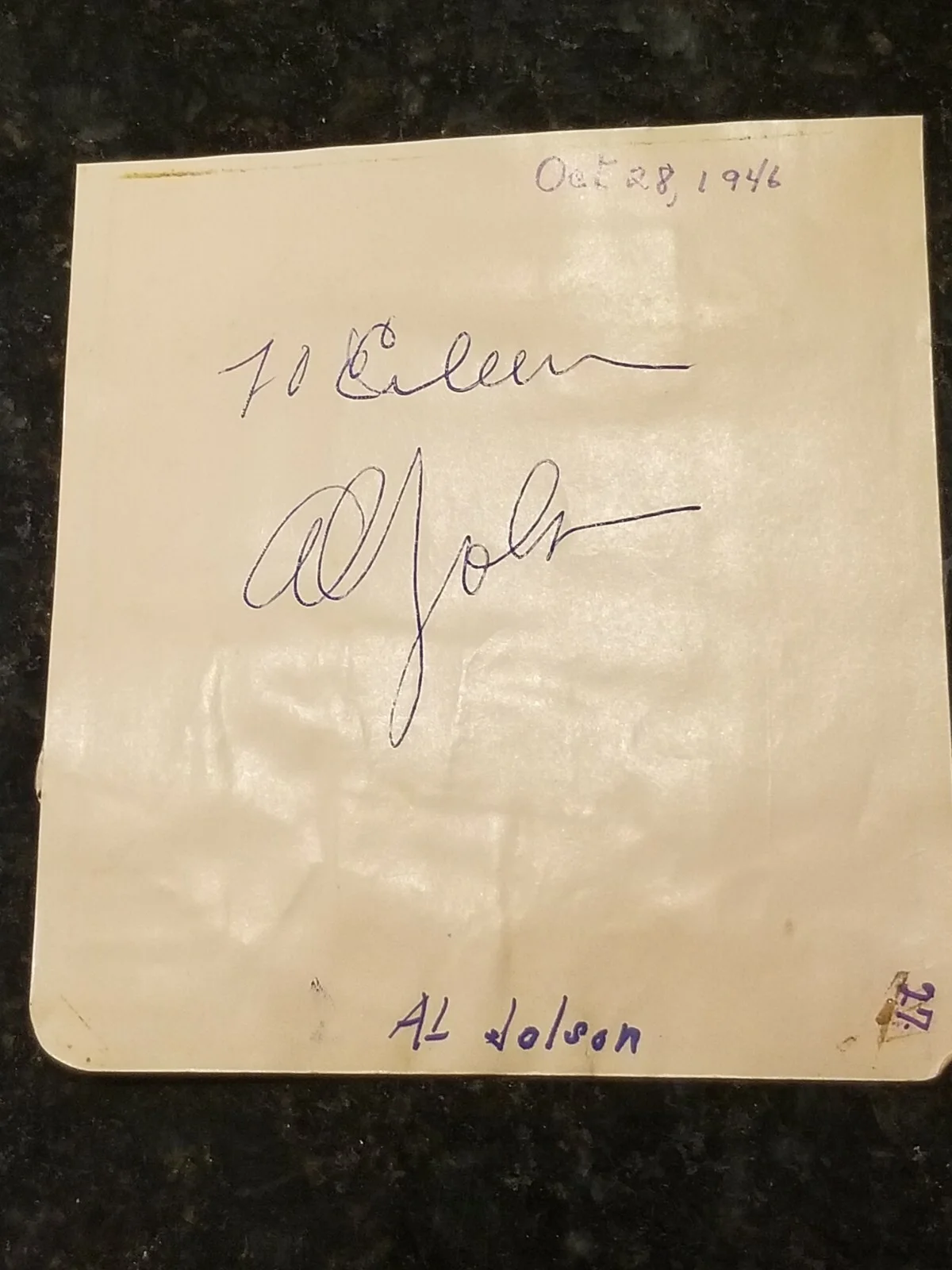 Al Jolson Signed Dated 1946 Cut Autograph Album Page Jazz Singer Legend +bonus, image 2