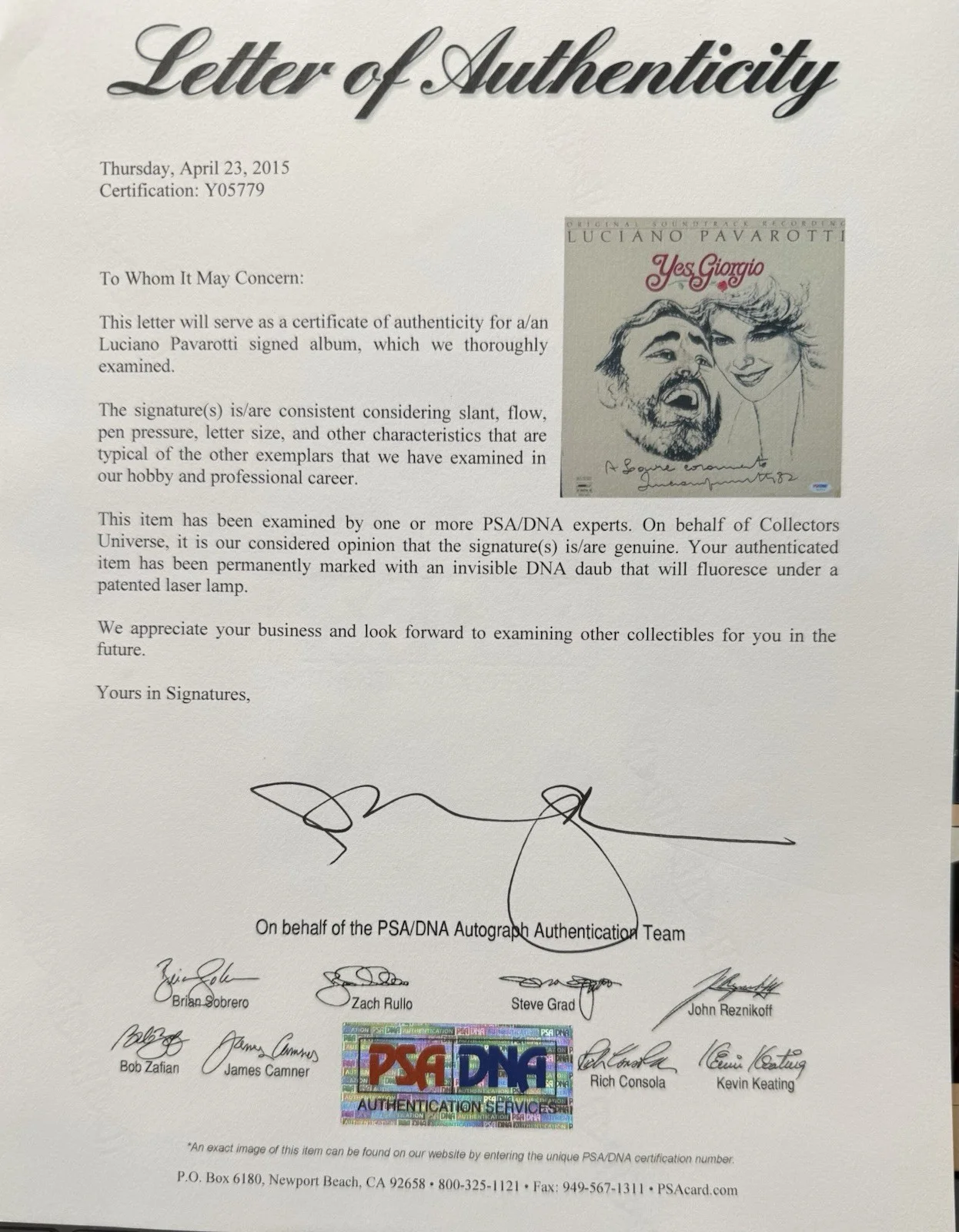 Luciano Pavarotti Signed Album PSA Authentic, изображение 4