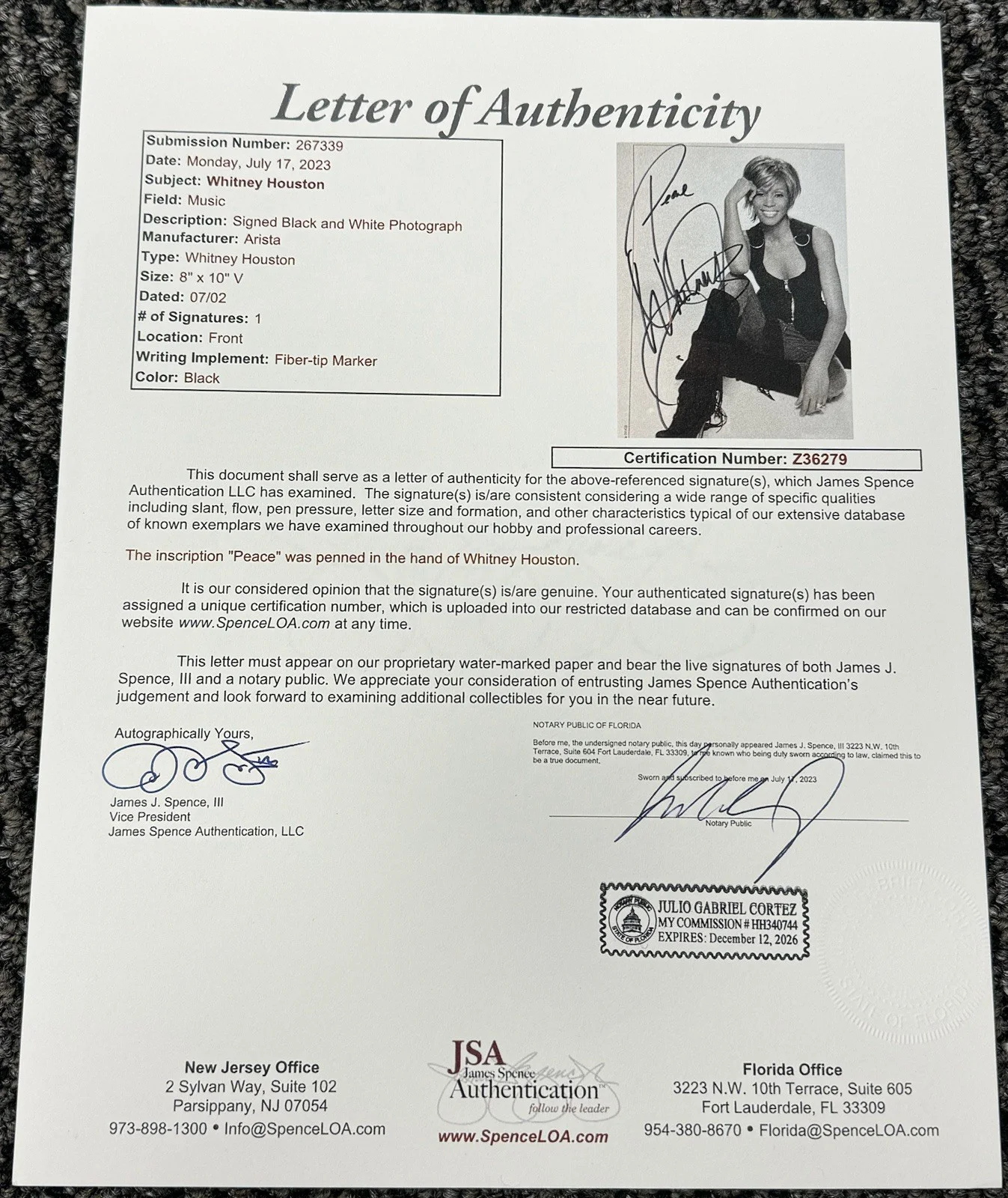 Whitney Houston Signed Autograph 2002 Arista 8x10 Promo Photo JSA LOA, изображение 3