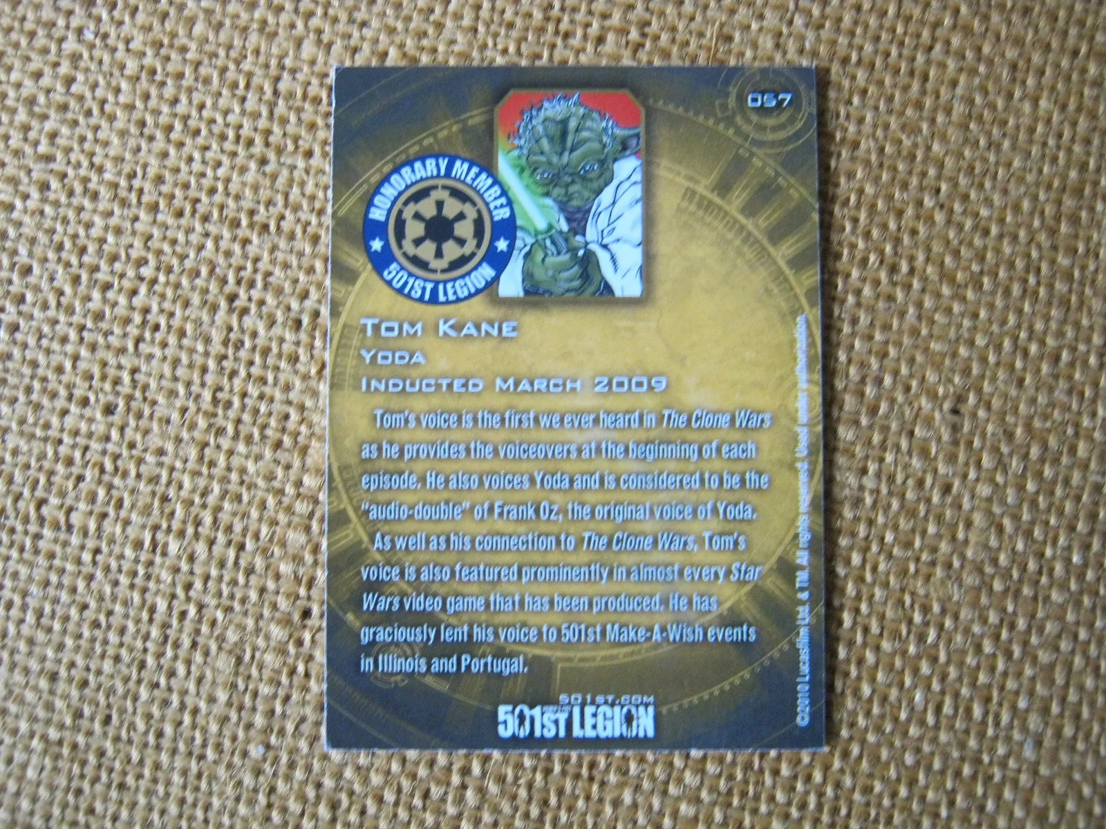 2010 LUCAS FILM TOM KANE VOICE ACTOR SIGNED AUTOGRAPH CARD O57..... 501ST LEGION, изображение 2
