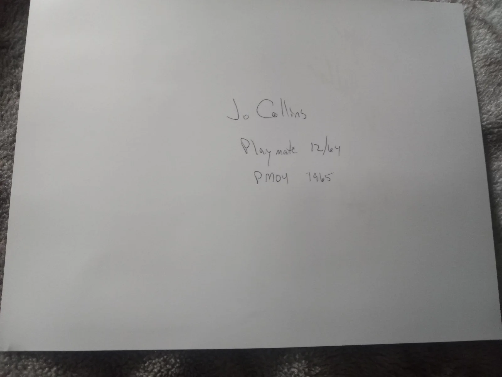 Jo Collins — JO COLLINS SIGNED 8.5 X 11 PHOTO FIREBALL 500, SERGEANT DEAD HEAD, PLAYBOY 1965, image 2