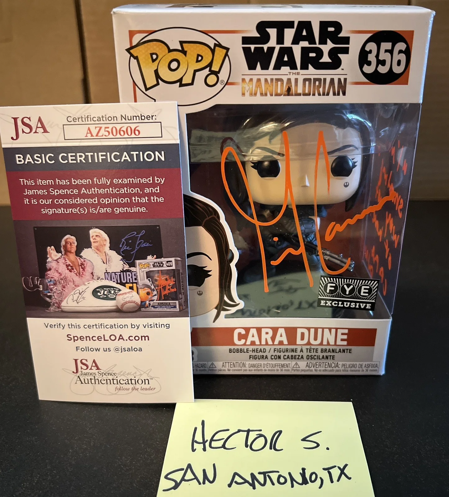 GINA CARANO — Gina Carano Signed Cara Dune Funko Pop #356 FYE JSA Quote Auto AZ50606