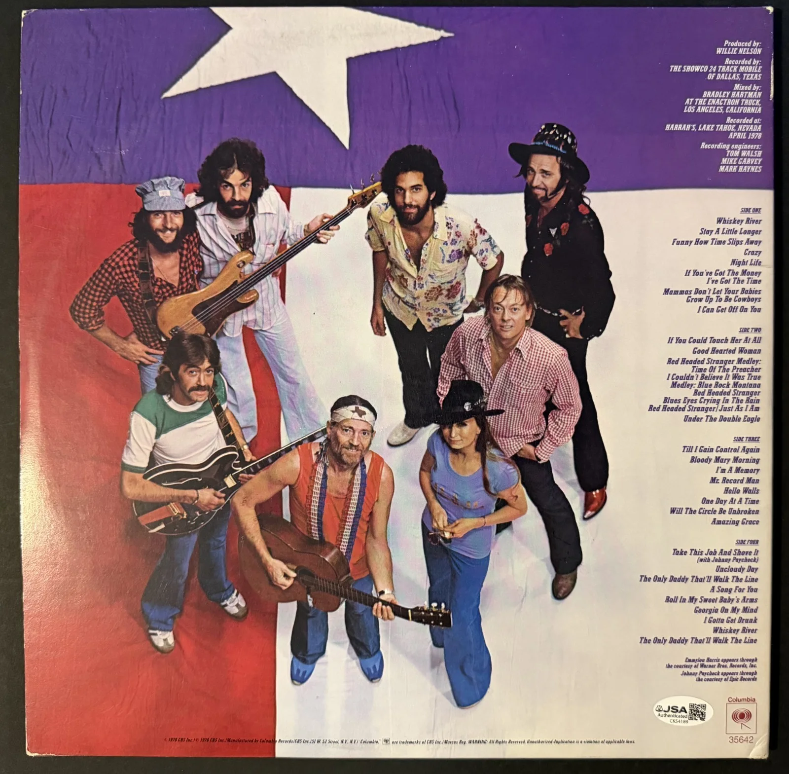 Willie Nelson SIGNED JSA COA Vinyl "Willie and the Family Live" AUTOGRAPHED RARE, image 4