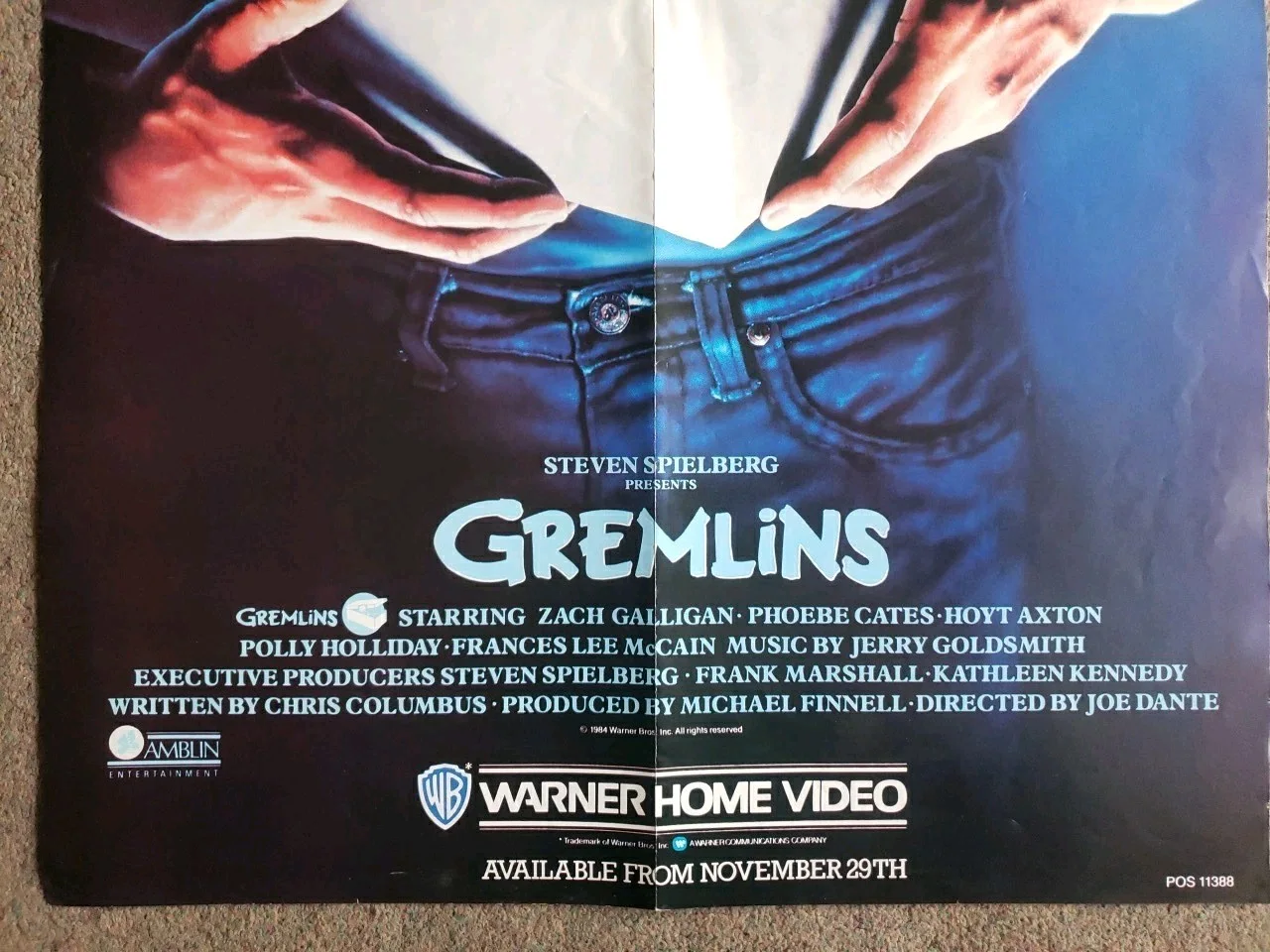 Original 1984 GREMLINS UK Video Store Film Poster A2 Very Good Folded Con, image 2