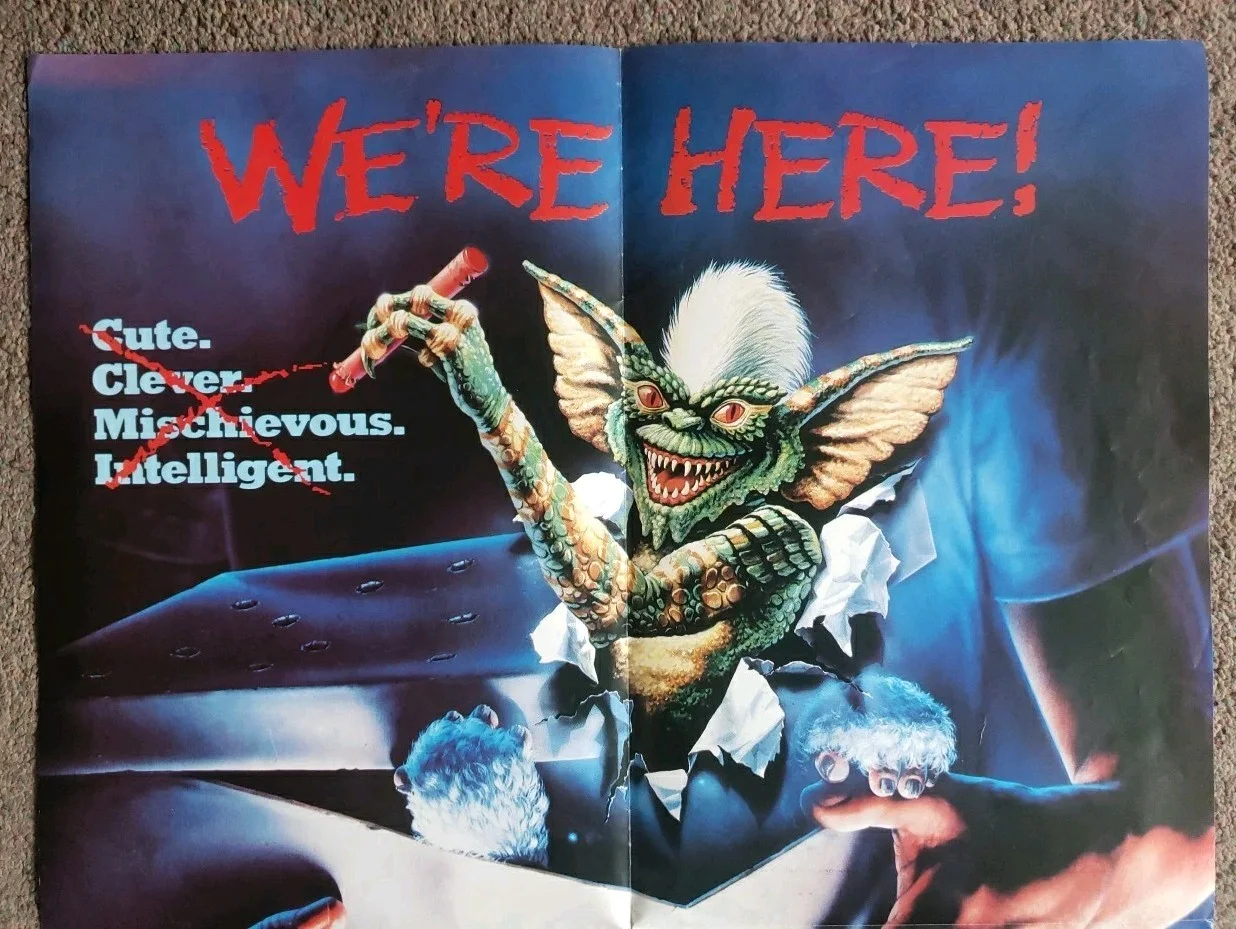 Original 1984 GREMLINS UK Video Store Film Poster A2 Very Good Folded Con, image 3