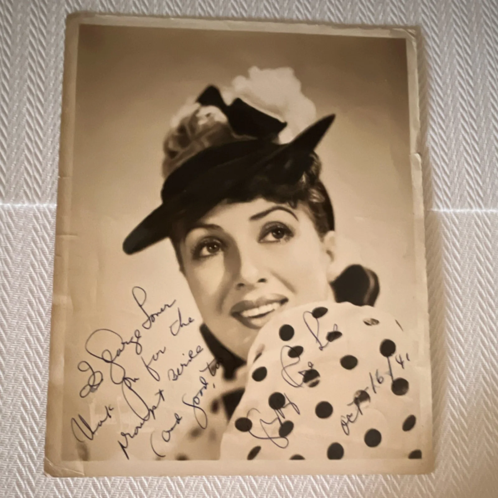 Signature visible, name unclear — Gypsy Rose Lee Signed Autographed Original 8 x 10 Movie Photograph, Dated 1941