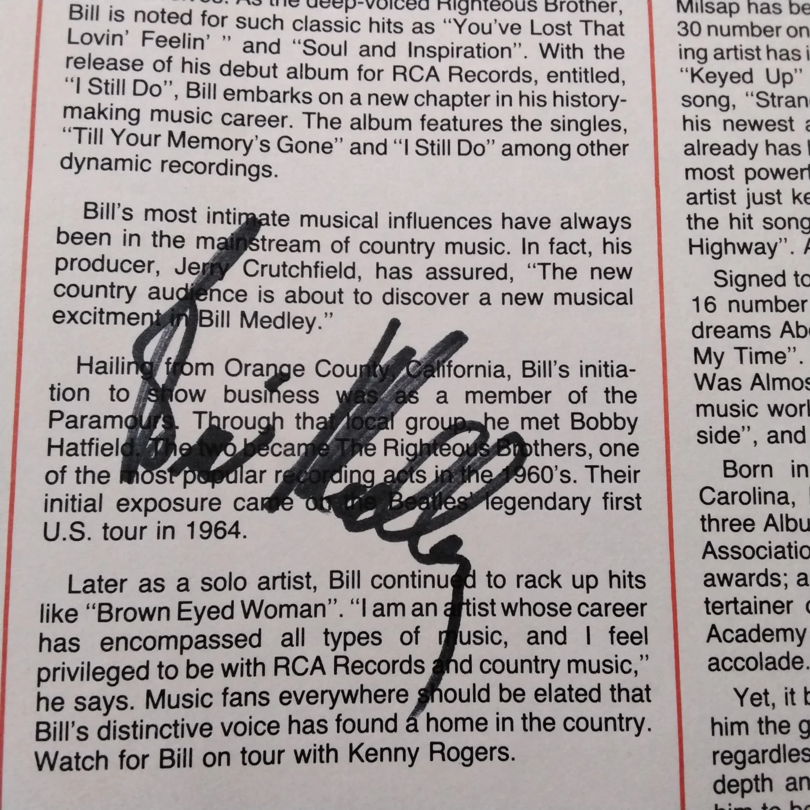 Bill Medley SIGNED 1984 Booklet Righteous Brothers Unchained Melody Loving Feel, image 3
