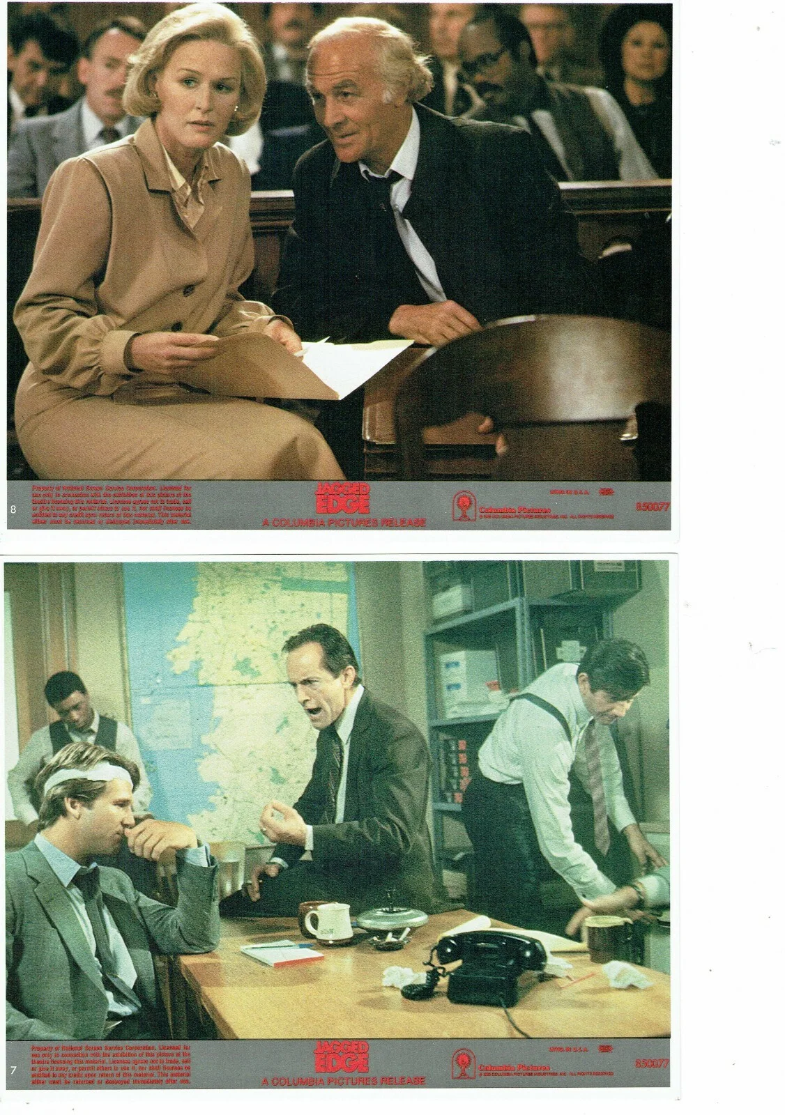 Jagged Edge ORIGINAL USA Front Of House FOH Lobby Cards Set of 8 Glenn Close, изображение 2