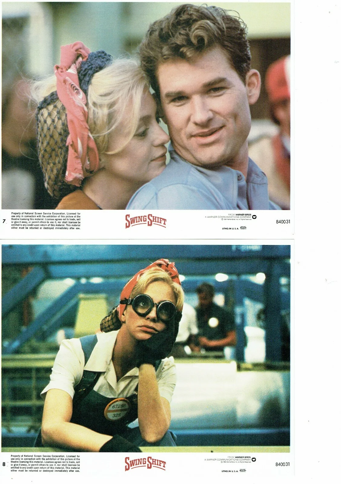 Swing Shift ORIGINAL USA Warner Bros FOH Front Of House Lobby Cards Set of 8, изображение 5