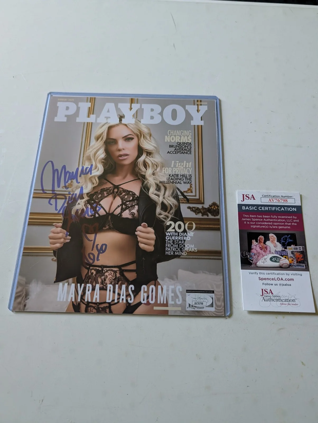 MAYRA DIAS GOMES — MAYRA DIAS GOMES HAND SIGNED PHOTO JSA 8X10 PLAYBOY COVER