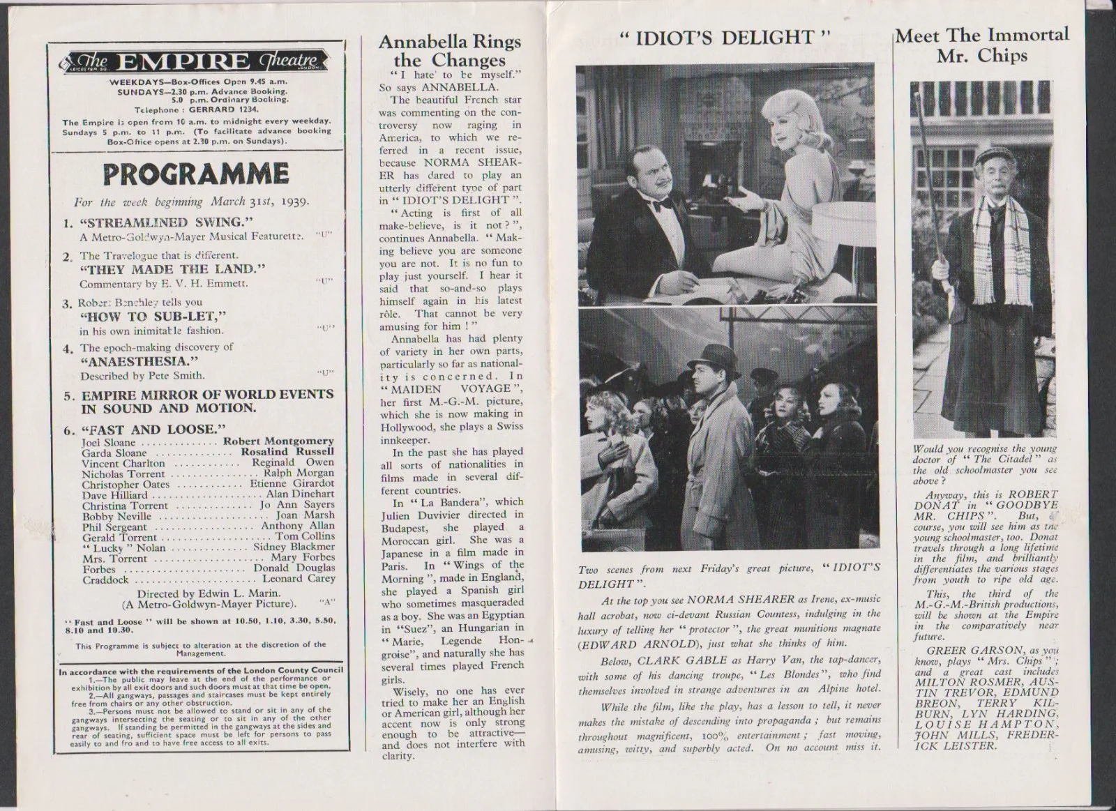 Vintage NORMA SHEARER CLARK GABLE 'Empire Weekly News' 1939, изображение 3