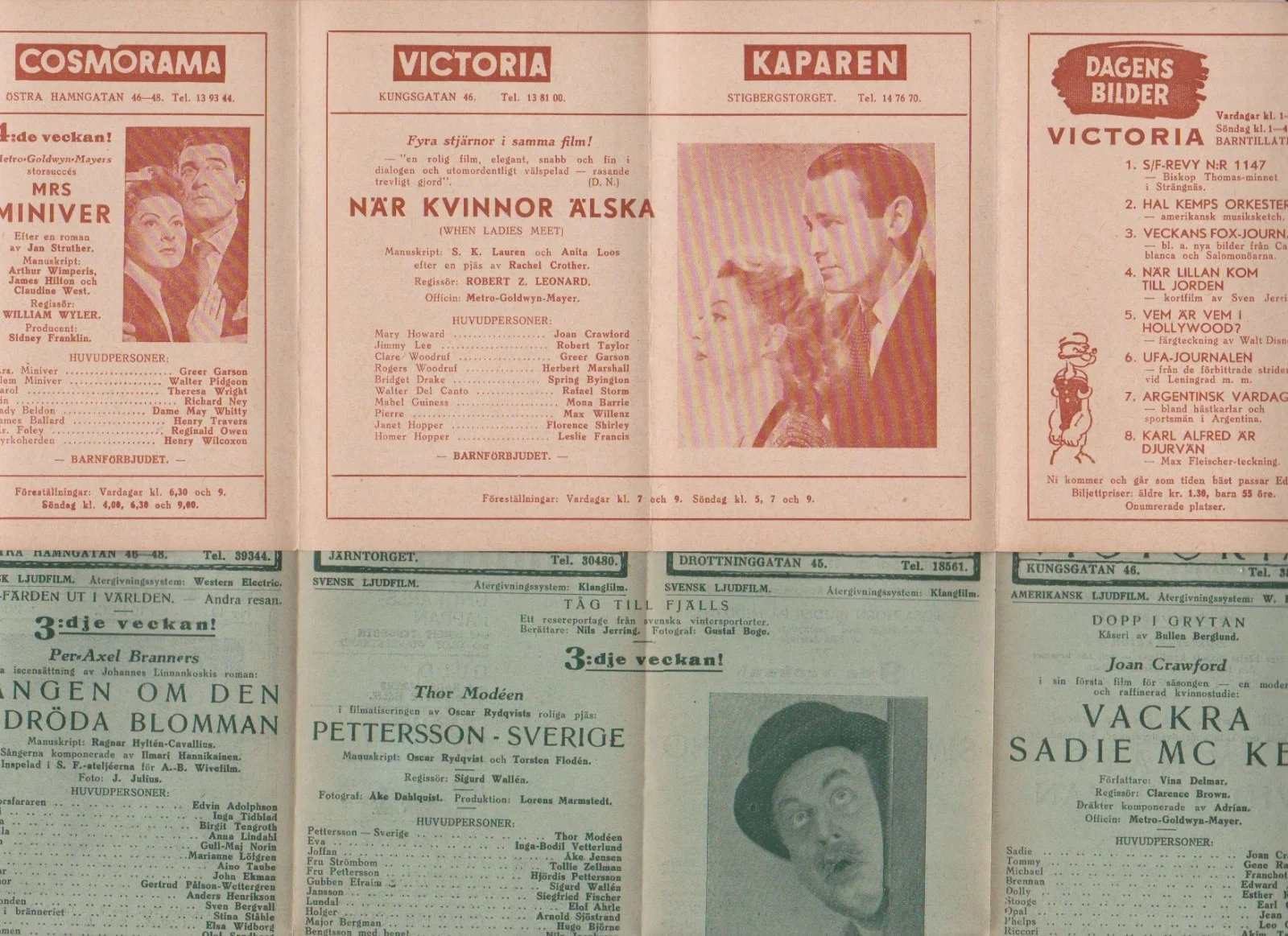 Vintage JOAN CRAWFORD Three (3) Small Fold Out Swedish Programmes, image 3