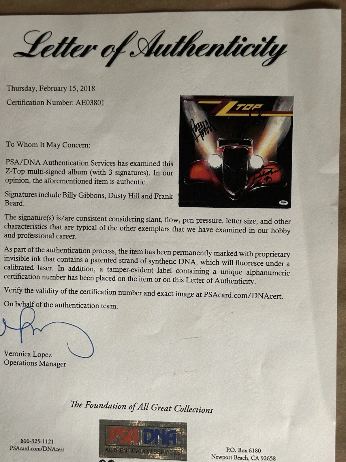 Custom Framed Signed ZZ Top Eliminator, Signed By All Three Band Members, image 5