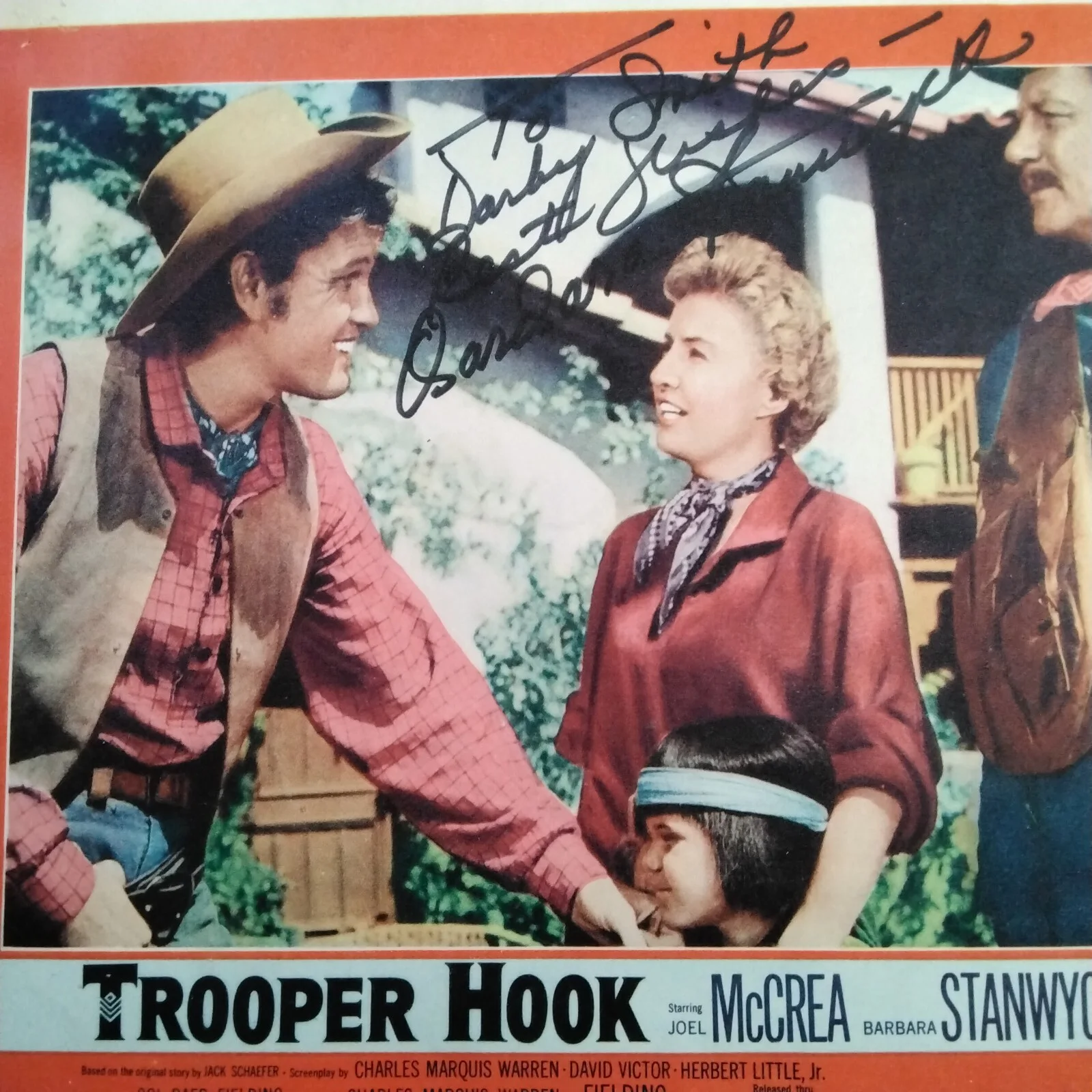Barbara Stanwyck SIGNED 1957 Lobby Card Film TV Actress Trooper Hook Joel McCrea, изображение 2