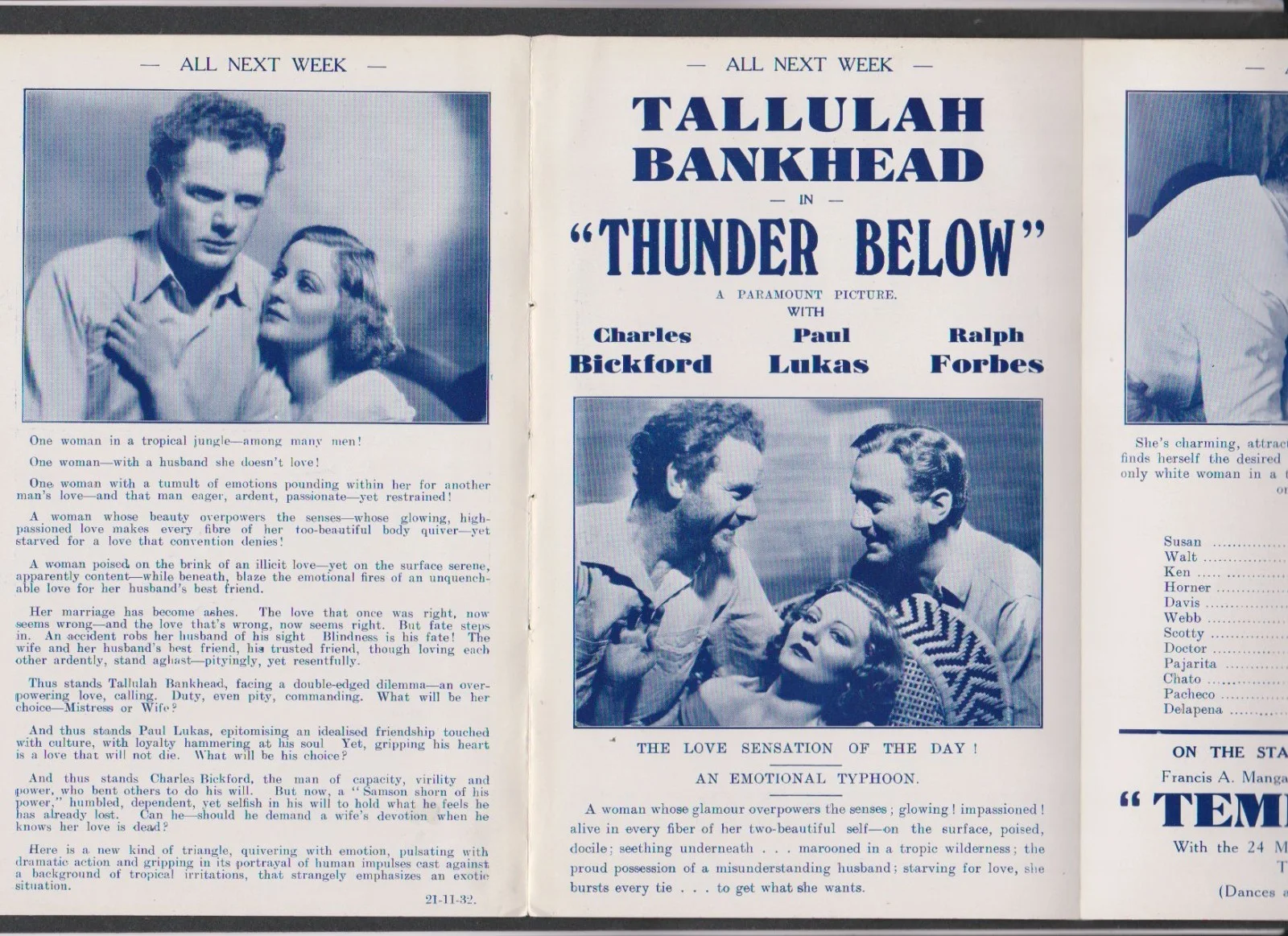 TALLULAH BANKHEAD JOAN BLONDELL 'Thunder Below' 'Paramount Prog' Leeds 1932, image 3