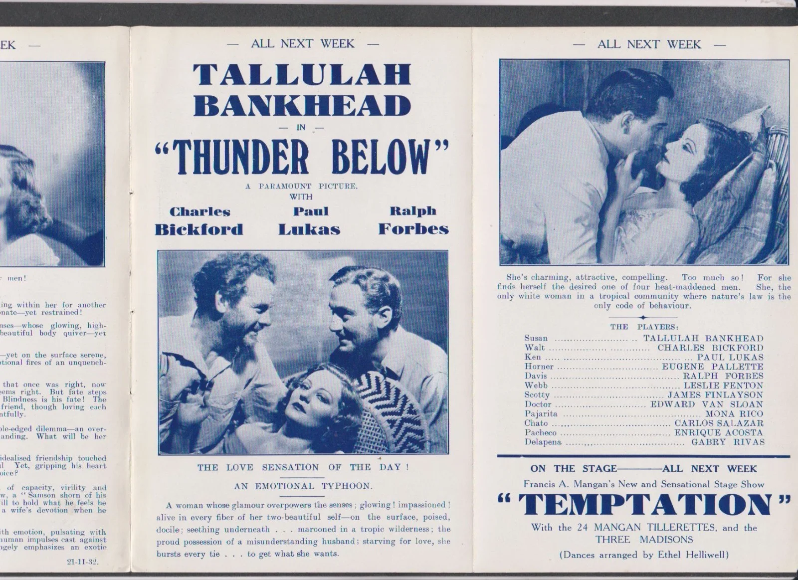 TALLULAH BANKHEAD JOAN BLONDELL 'Thunder Below' 'Paramount Prog' Leeds 1932, image 4