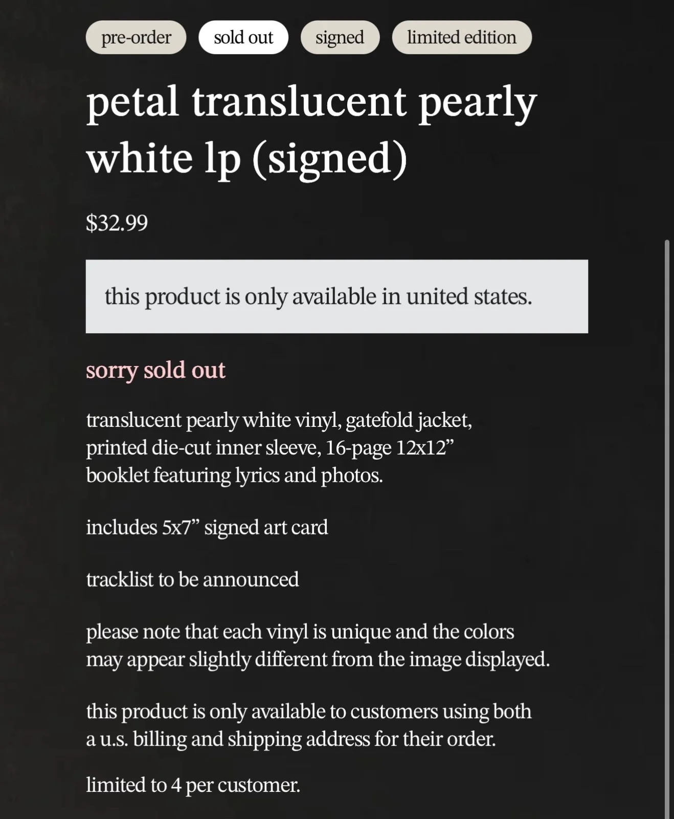 Ariana Grande Petal SIGNED Vinyl SOLD OUT (PRE-ORDER) autograph pre-sale, изображение 2