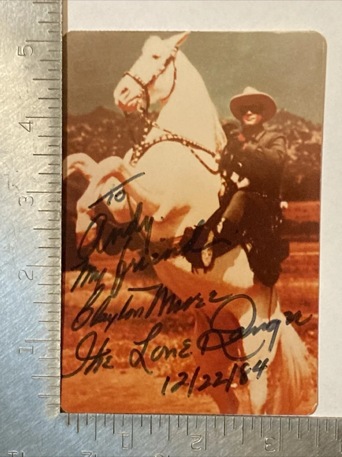 Clayton Moore — Color Photo of the Lone Ranger and Silver Signed by Clayton Moore COA 1984, изображение 2