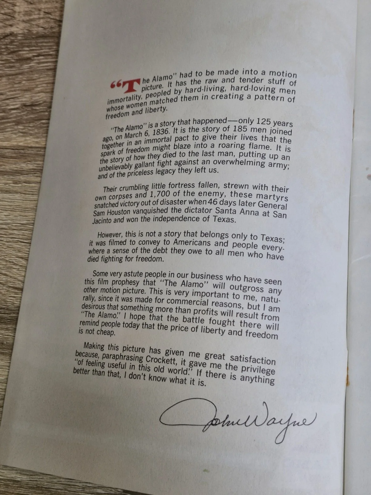 1960 FILM " THE ALAMO" PROGRAMME - DIRECTED AND STARRING JOHN WAYNE.VGC, image 5