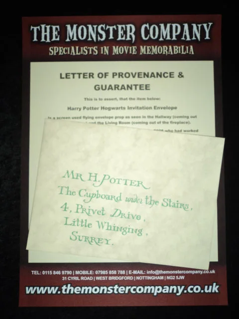 SCREEN USED PROP HARRY POTTER & PHILOSOPHERS STONE HOGWARTS INVITATION ENVELOPE, image 2