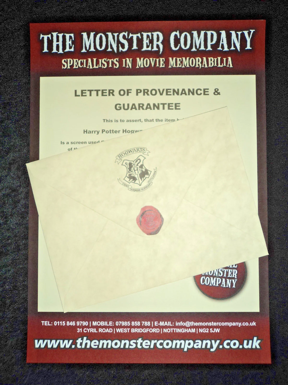 SCREEN USED PROP HARRY POTTER & PHILOSOPHERS STONE HOGWARTS INVITATION ENVELOPE, image 3