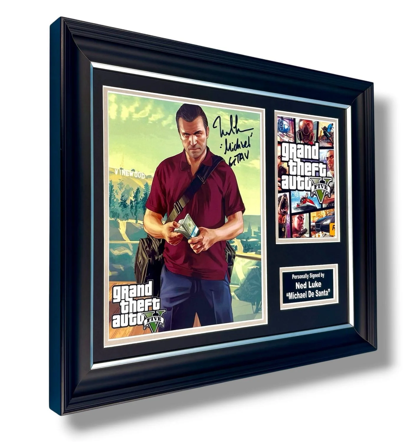 Ned Luke Signed Photo Framed & COA GTA 5 Poster Michael De Santa Autograph Auto, image 2